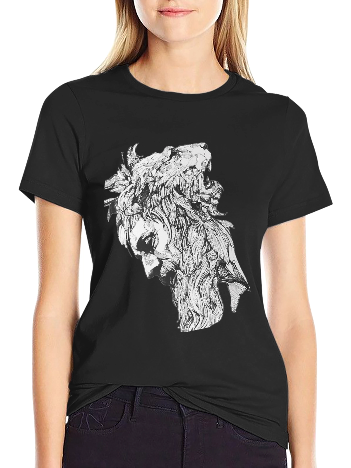Lion Man Graphic Tee - Stylish Black Cotton T-Shirt
