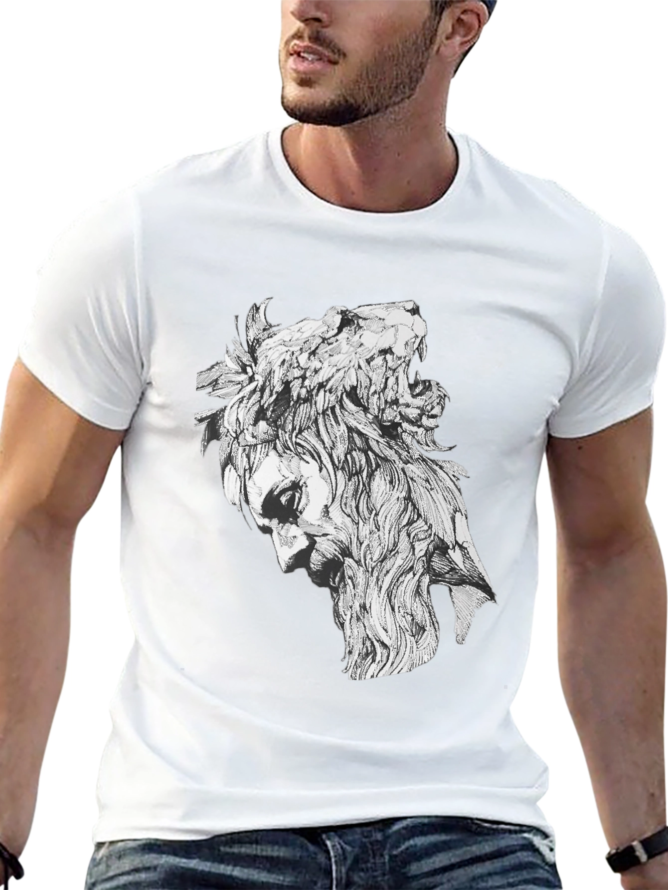 Lion Man Graphic Tee - Stylish Black Cotton T-Shirt
