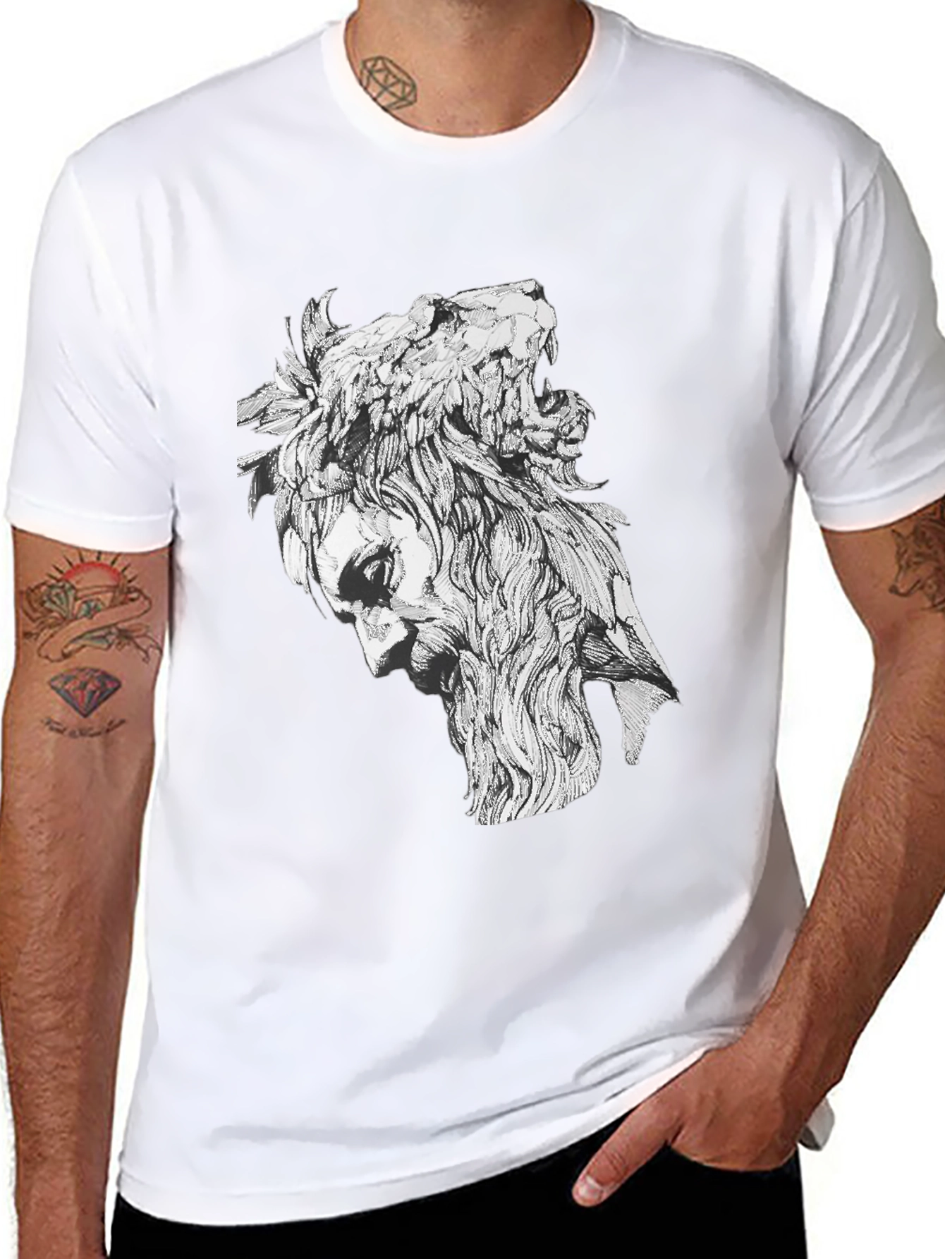 Lion Man Graphic Tee - Stylish Black Cotton T-Shirt
