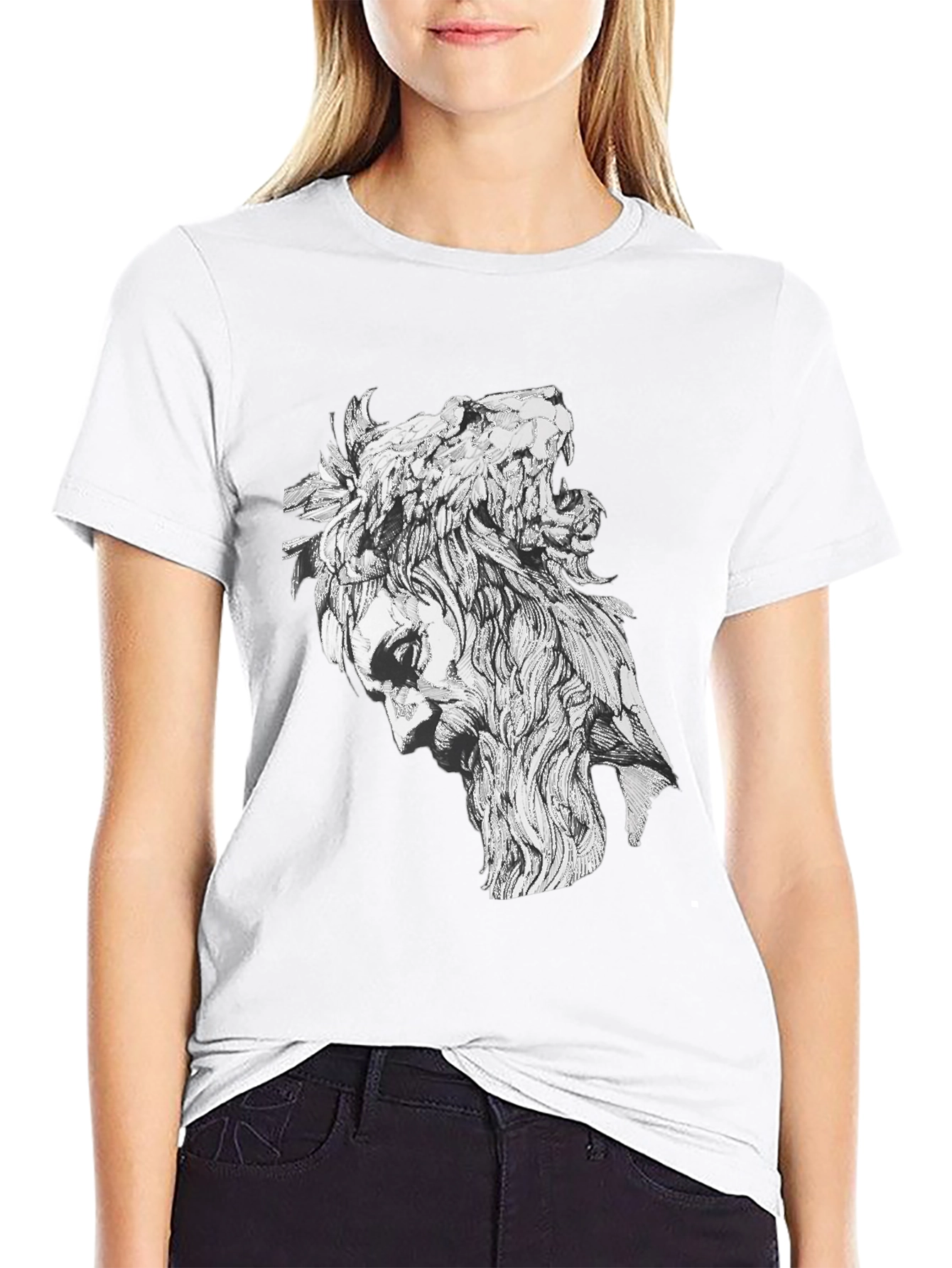 Lion Man Graphic Tee - Stylish Black Cotton T-Shirt