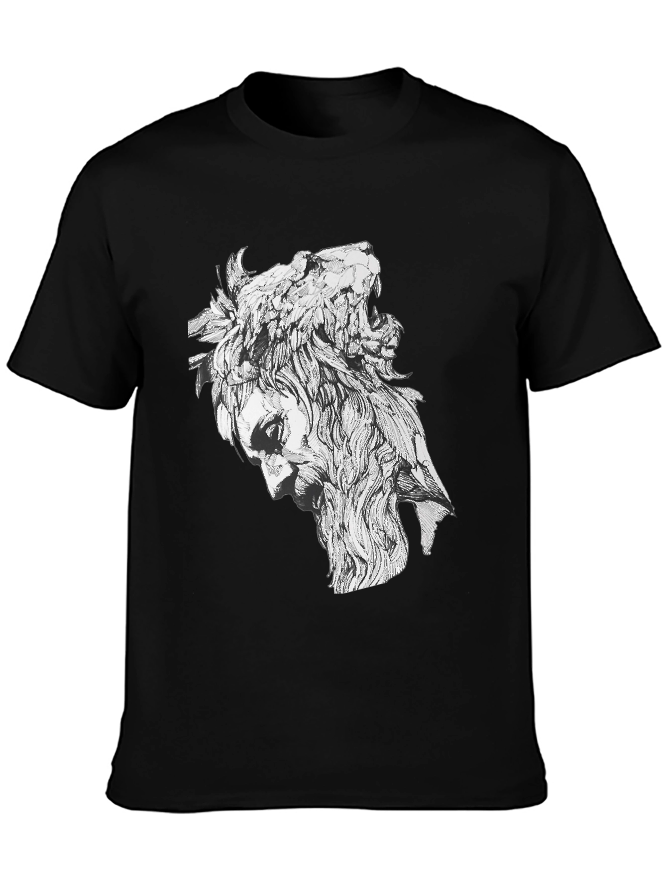 Lion Man Graphic Tee - Stylish Black Cotton T-Shirt