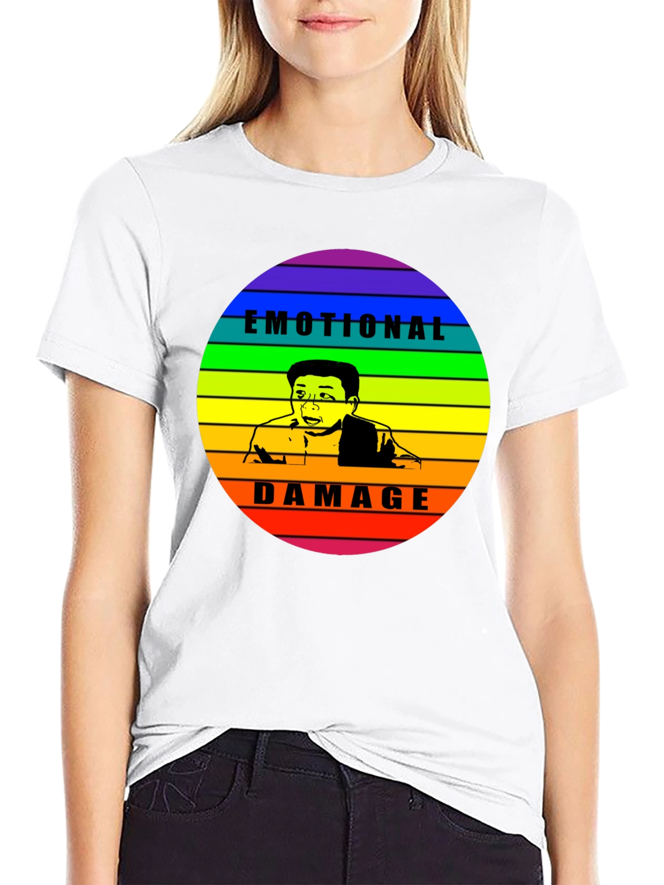 Emotional Damage Meme Rainbow Graphic Black T-Shirt