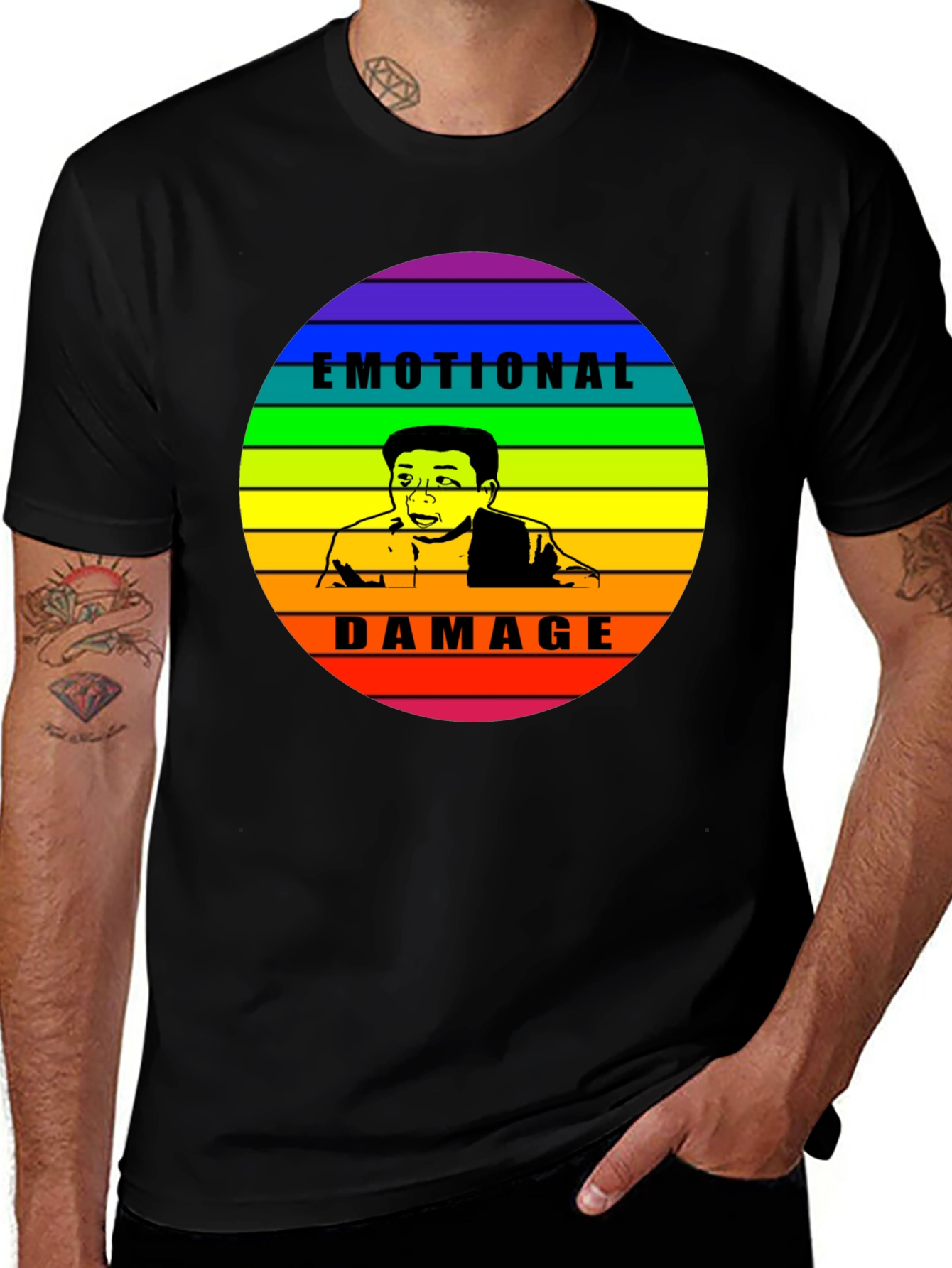 Emotional Damage Meme Rainbow Graphic Black T-Shirt
