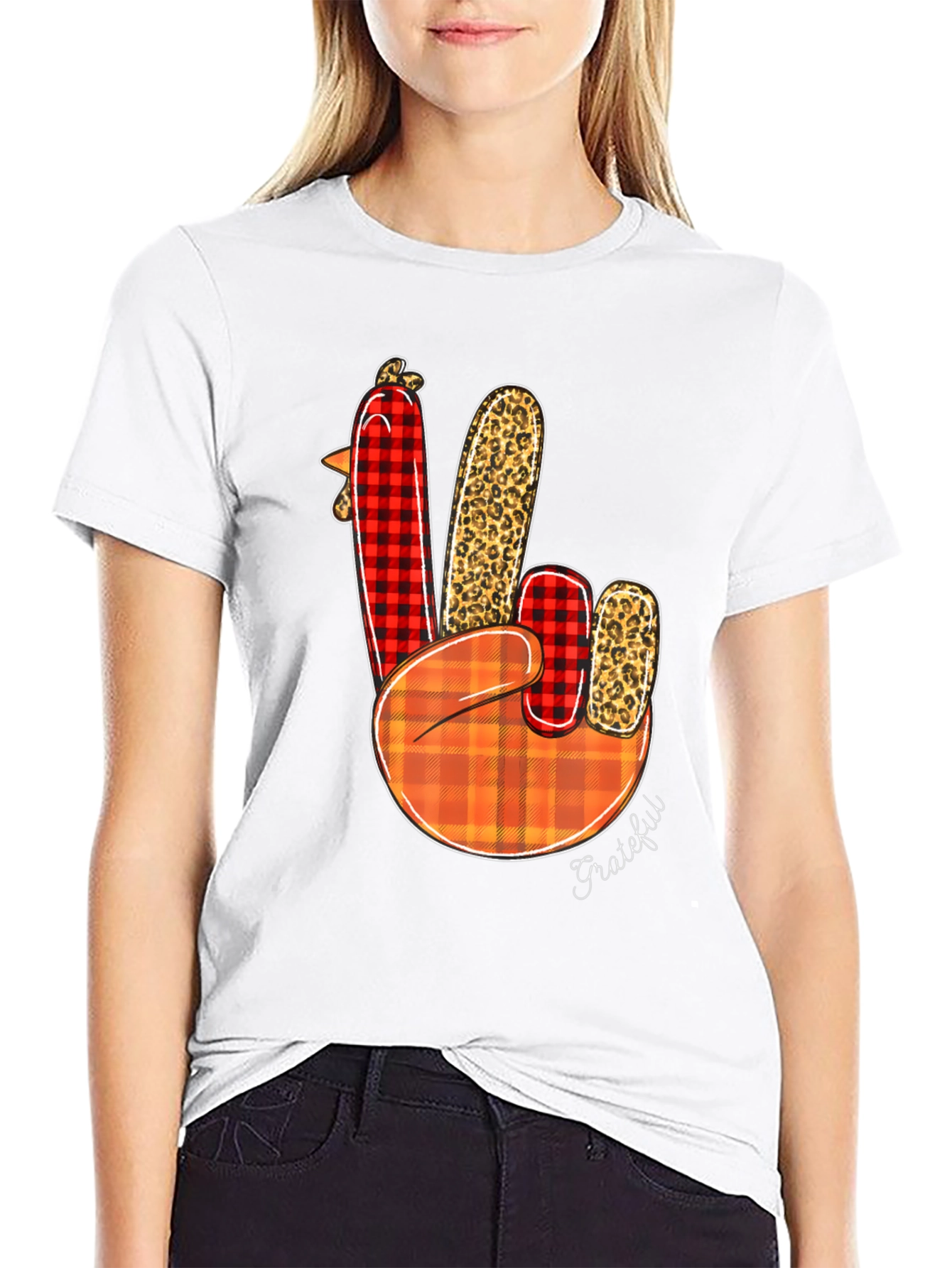 Thanksgiving Grateful Turkey Peace Sign T-Shirt