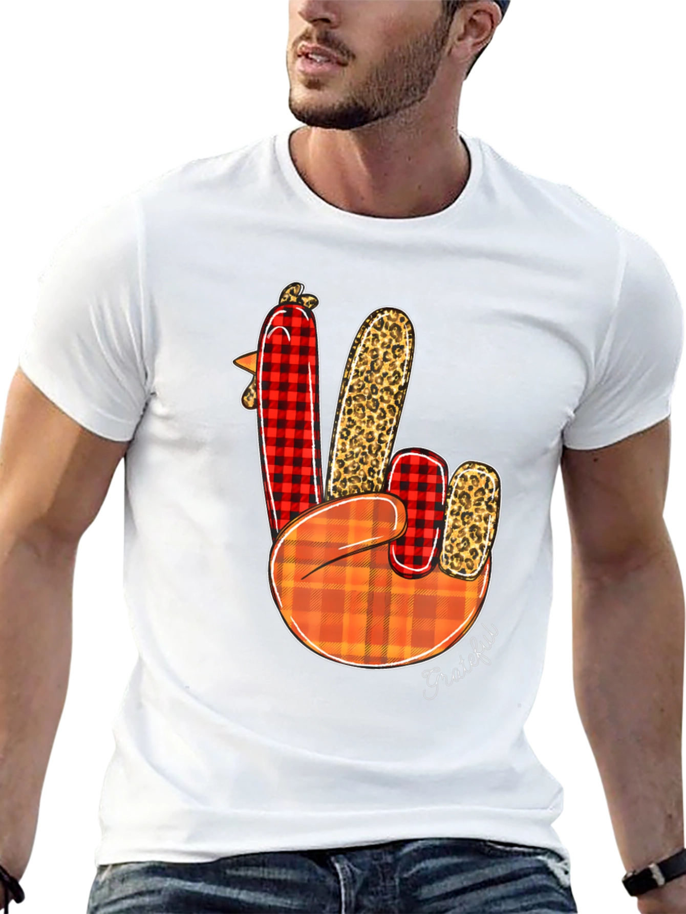 Thanksgiving Grateful Turkey Peace Sign T-Shirt