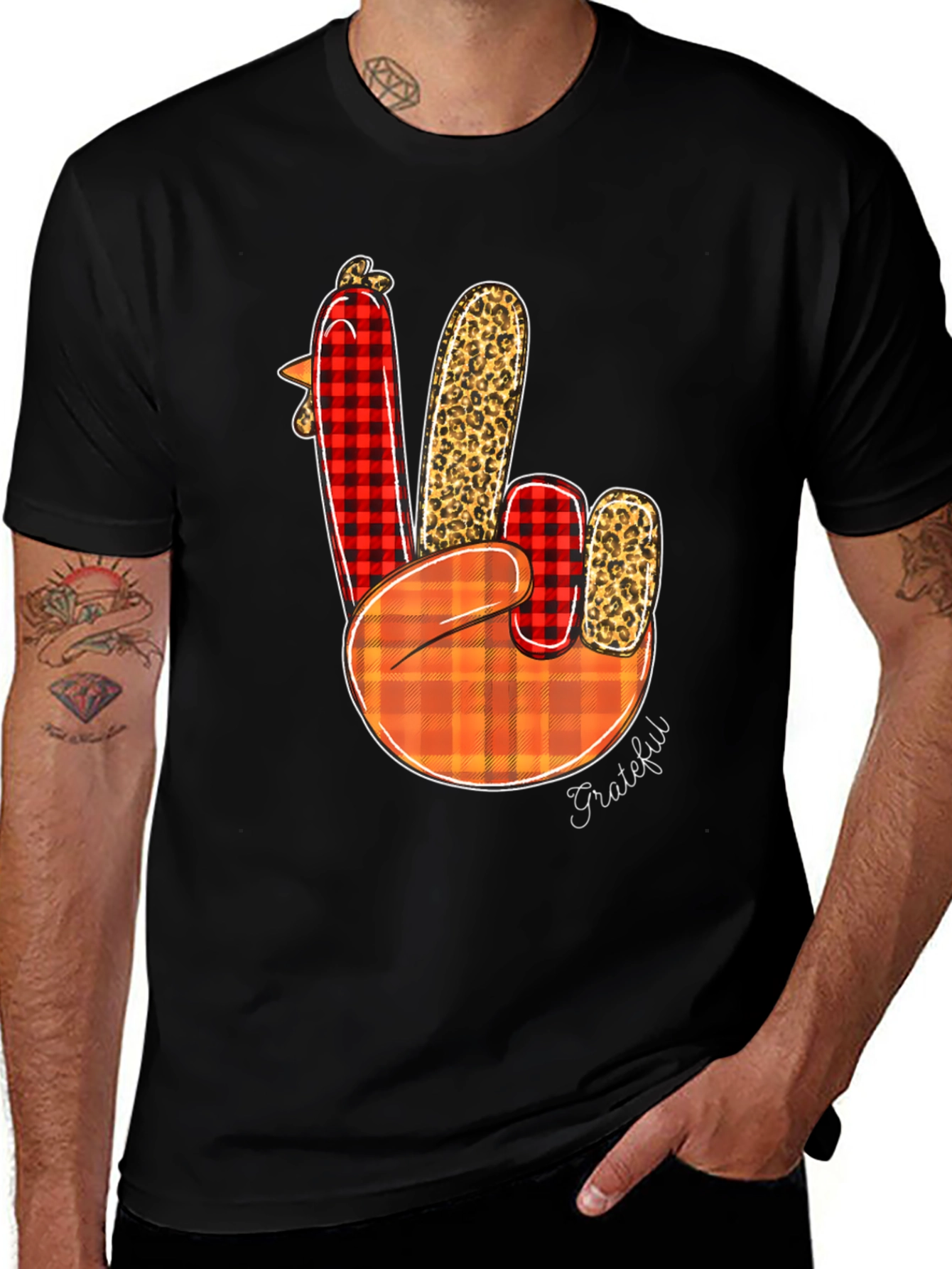 Thanksgiving Grateful Turkey Peace Sign T-Shirt