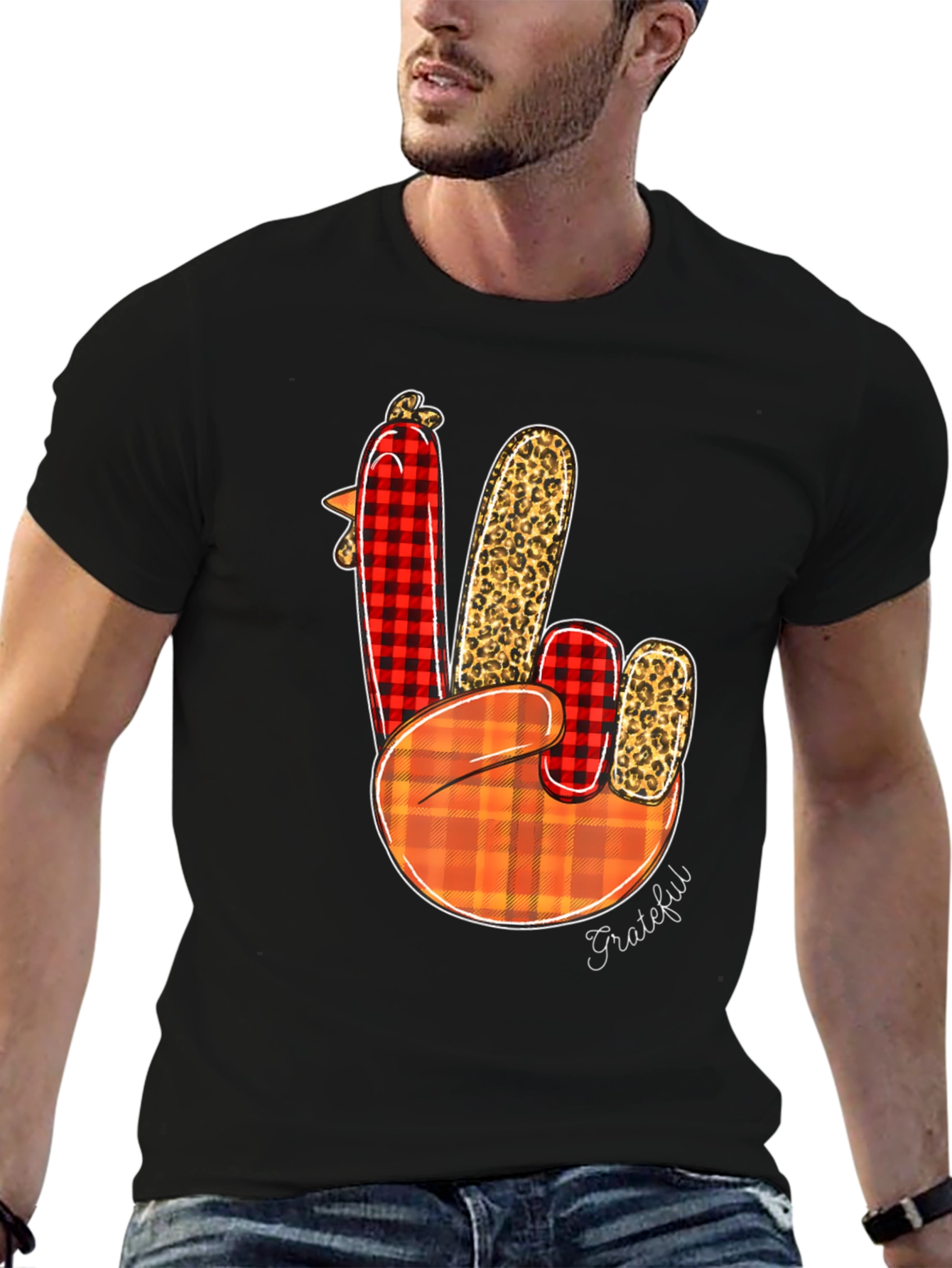 Thanksgiving Grateful Turkey Peace Sign T-Shirt