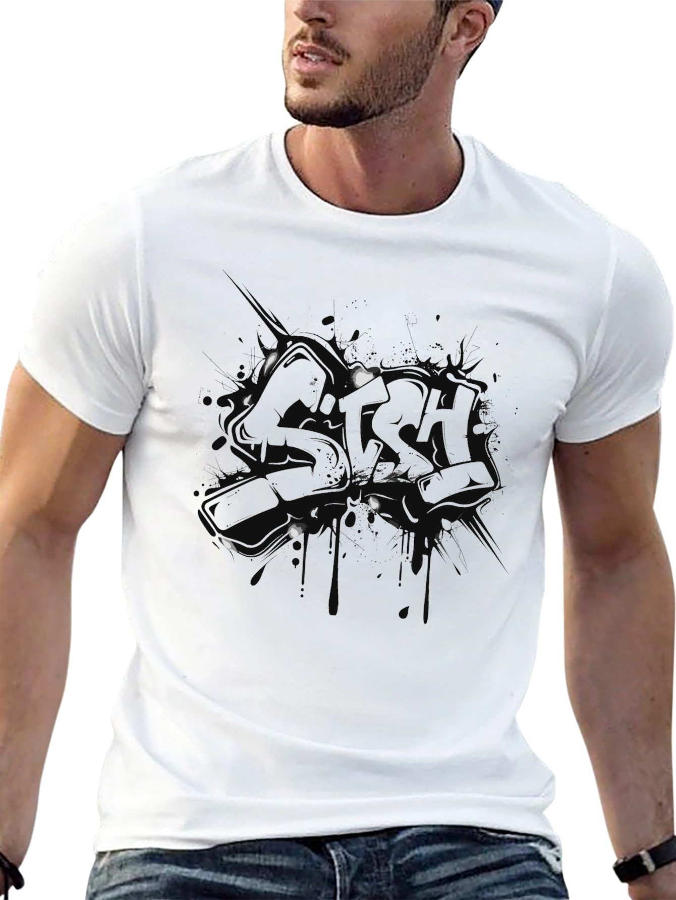 Mens Black Graphic Print Short Sleeve T-Shirt