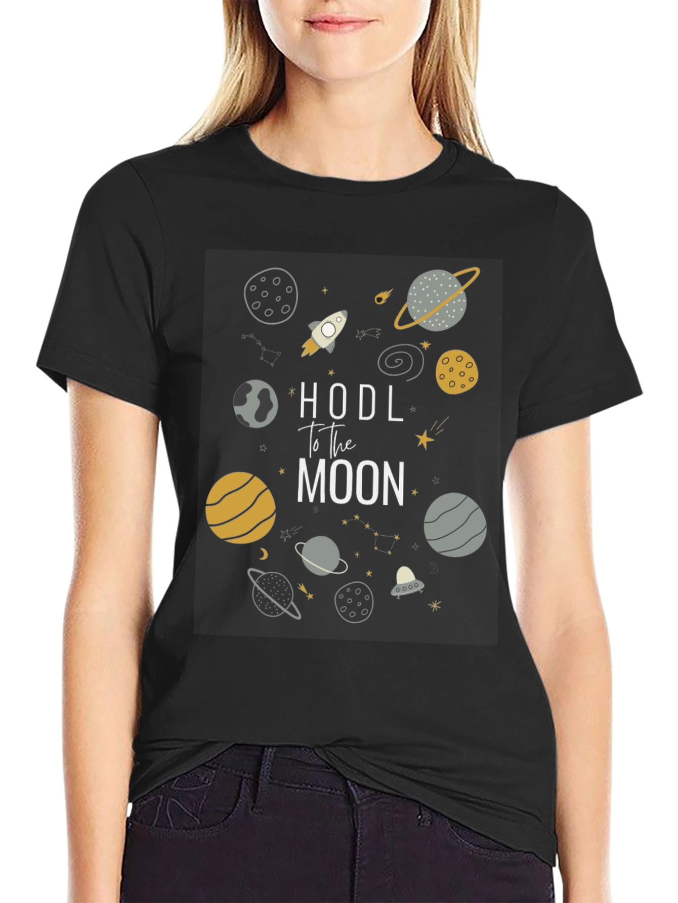 HODL to the Moon Crypto Black T-Shirt