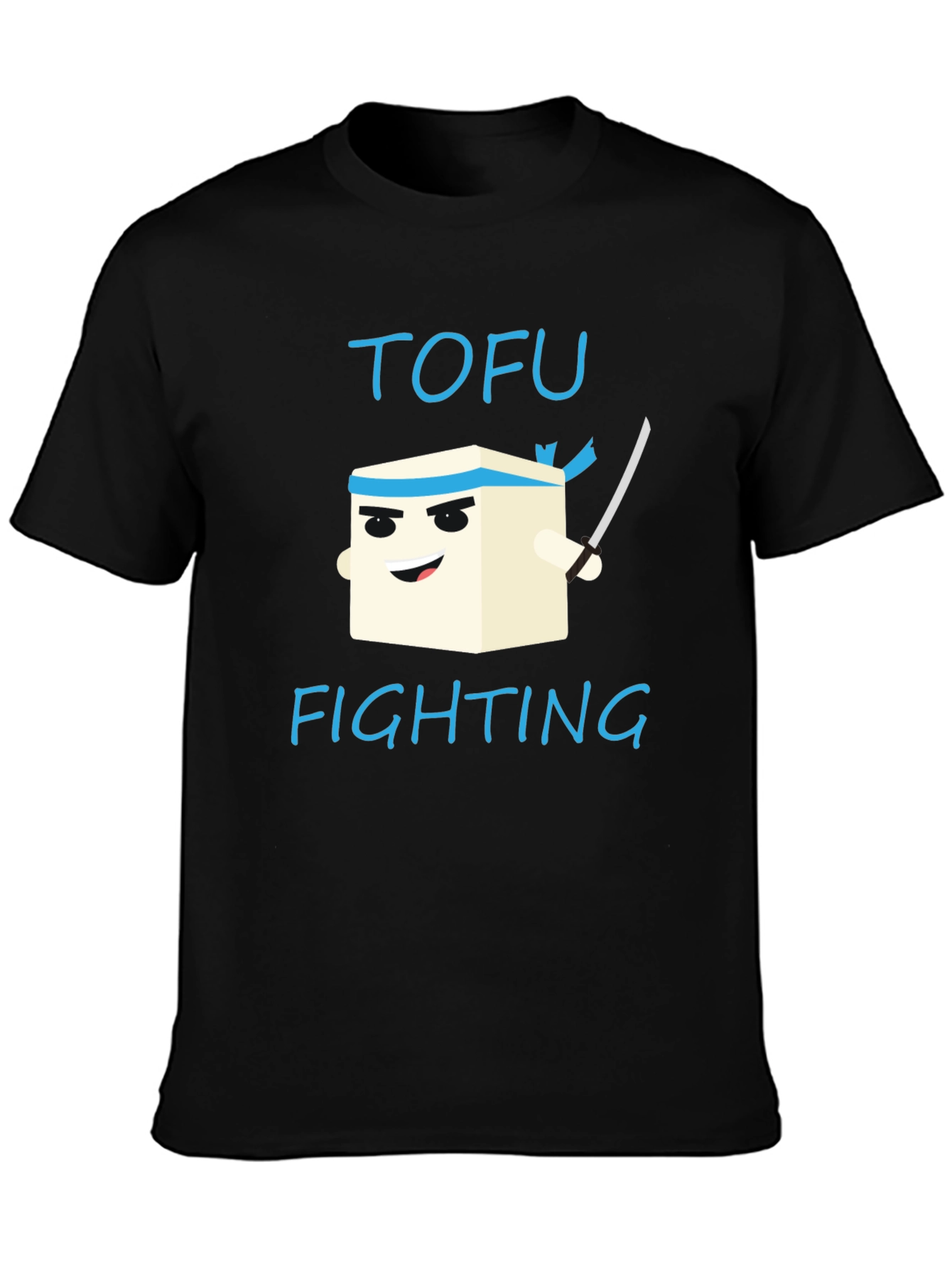Tofu Fighting Graphic T-Shirt - Black Crew Neck Tee