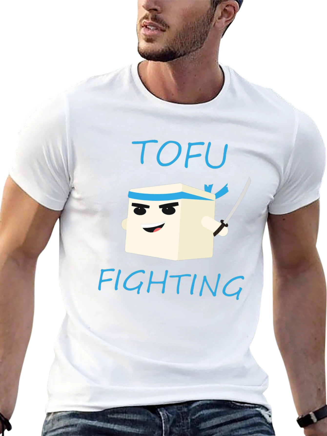 Tofu Fighting Graphic T-Shirt - Black Crew Neck Tee