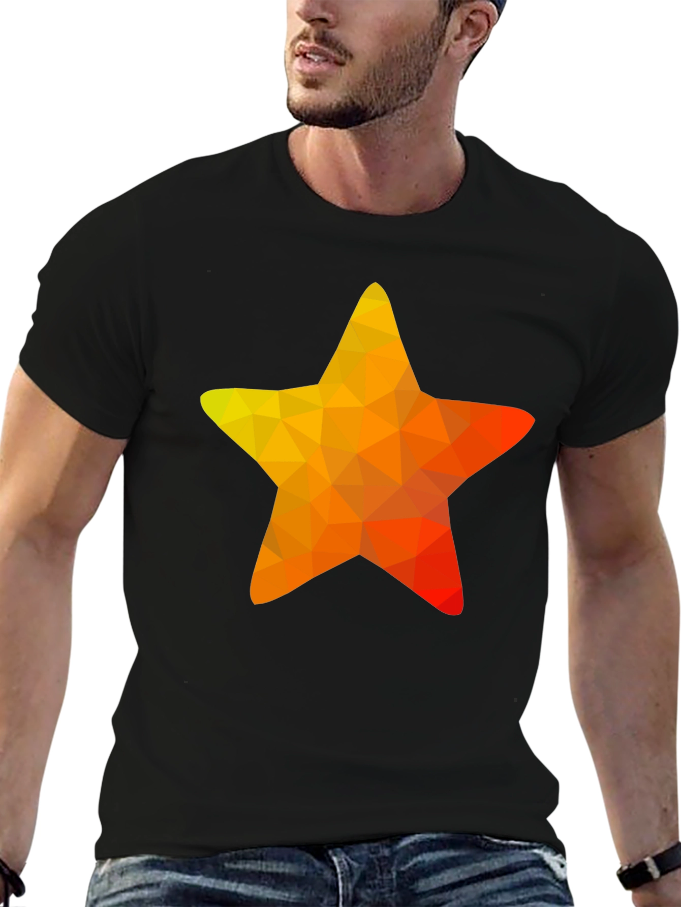 Geometric Star Graphic Tee - Casual Black T-Shirt