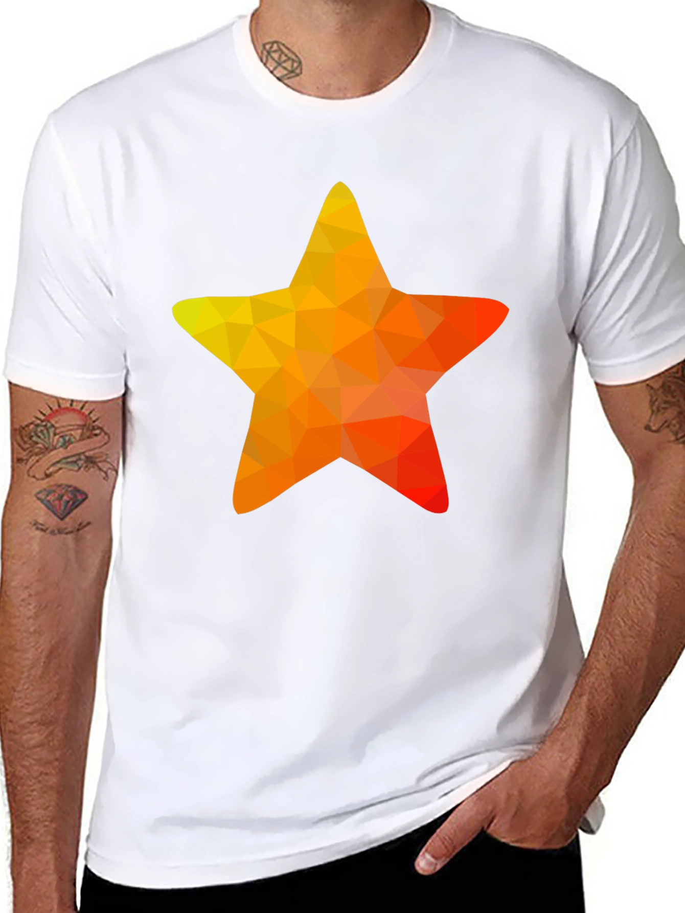 Geometric Star Graphic Tee - Casual Black T-Shirt