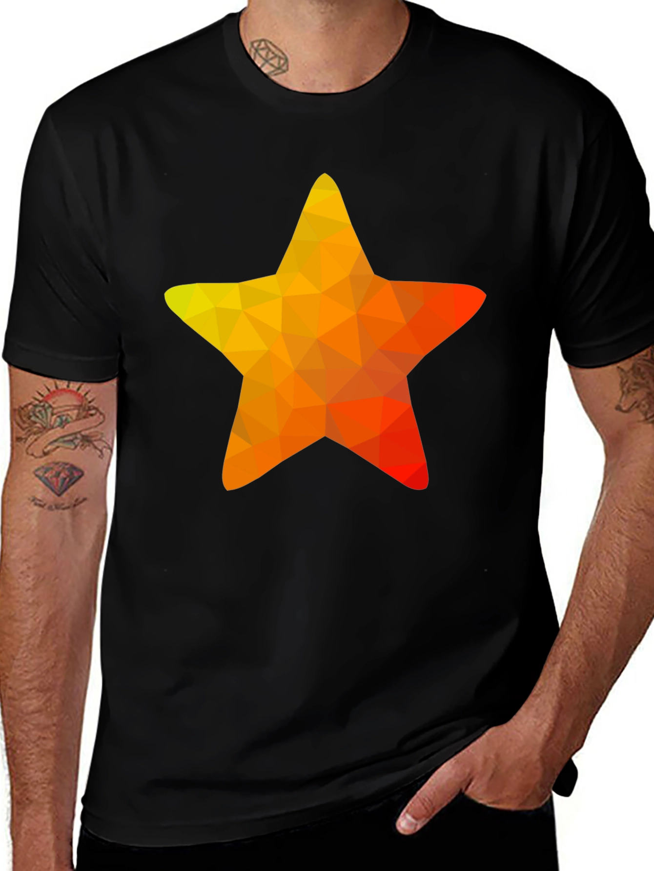 Geometric Star Graphic Tee - Casual Black T-Shirt