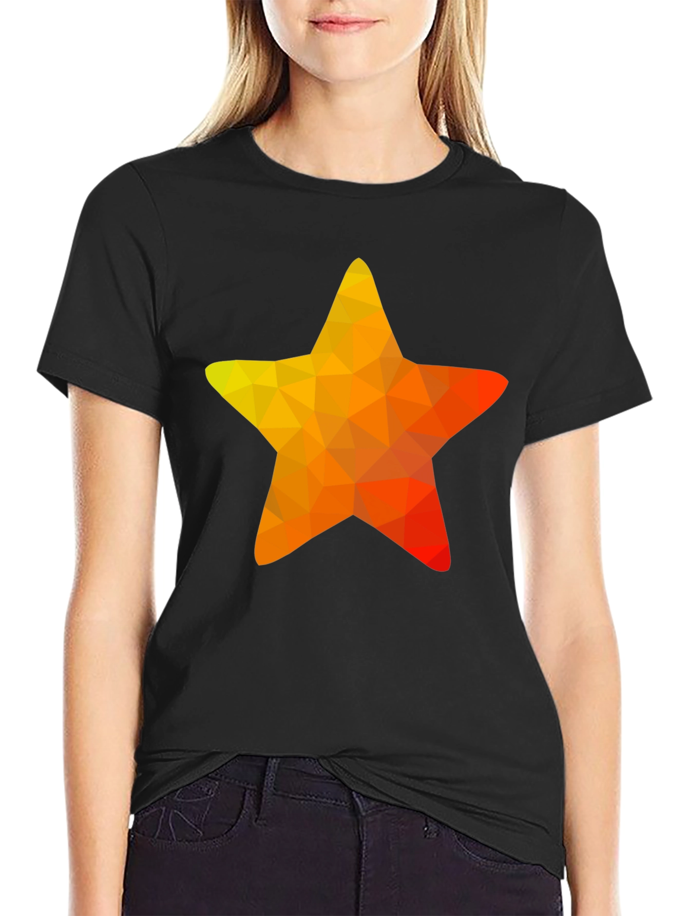 Geometric Star Graphic Tee - Casual Black T-Shirt