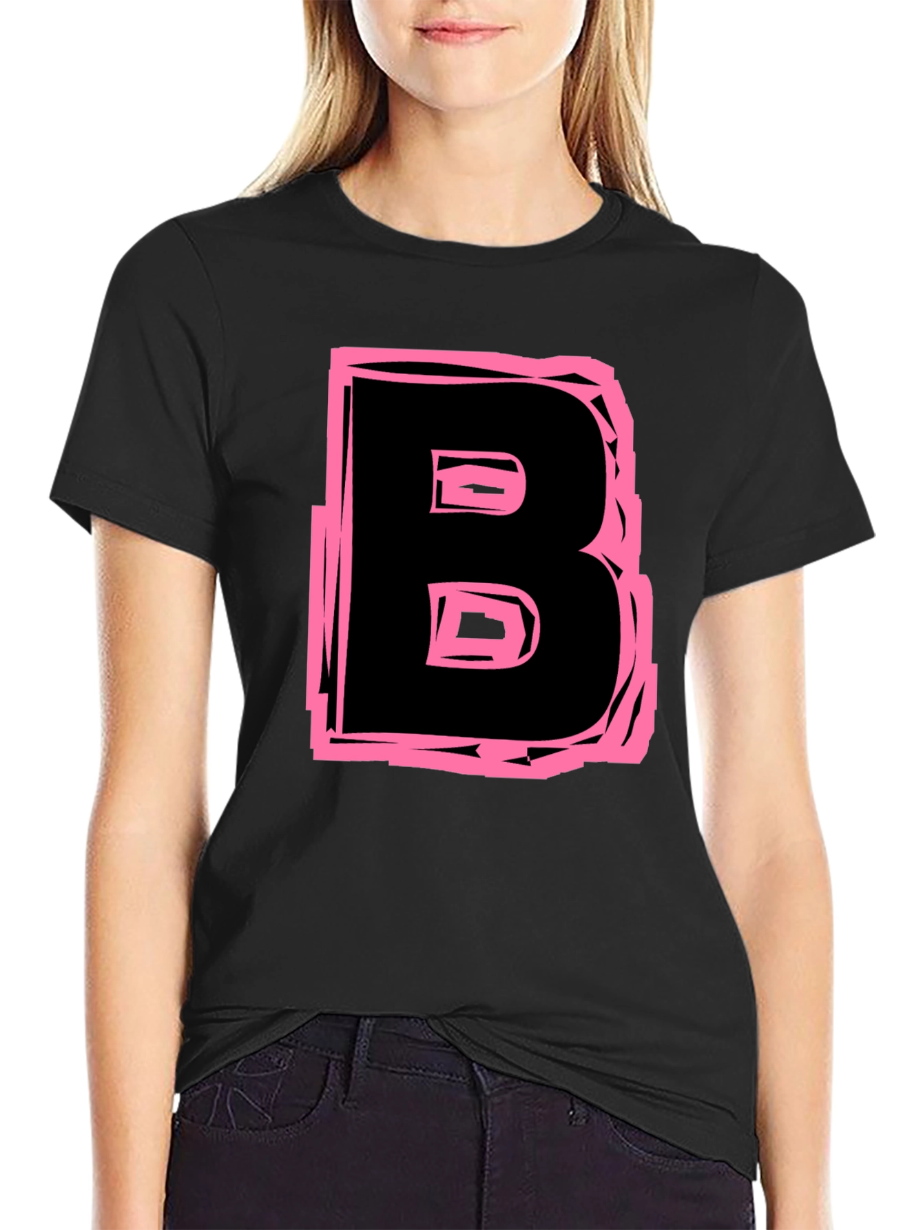 Bold Letter B Graphic Tee - Black