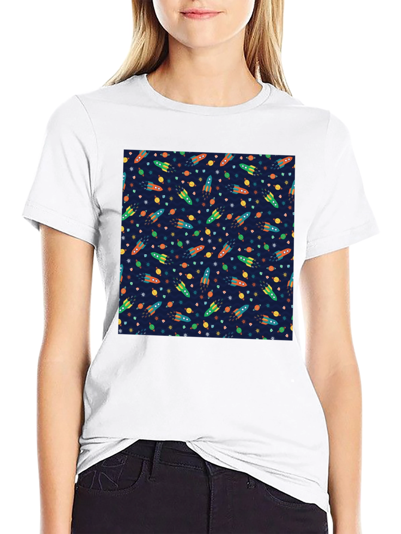 Space Rocket Pattern T-Shirt