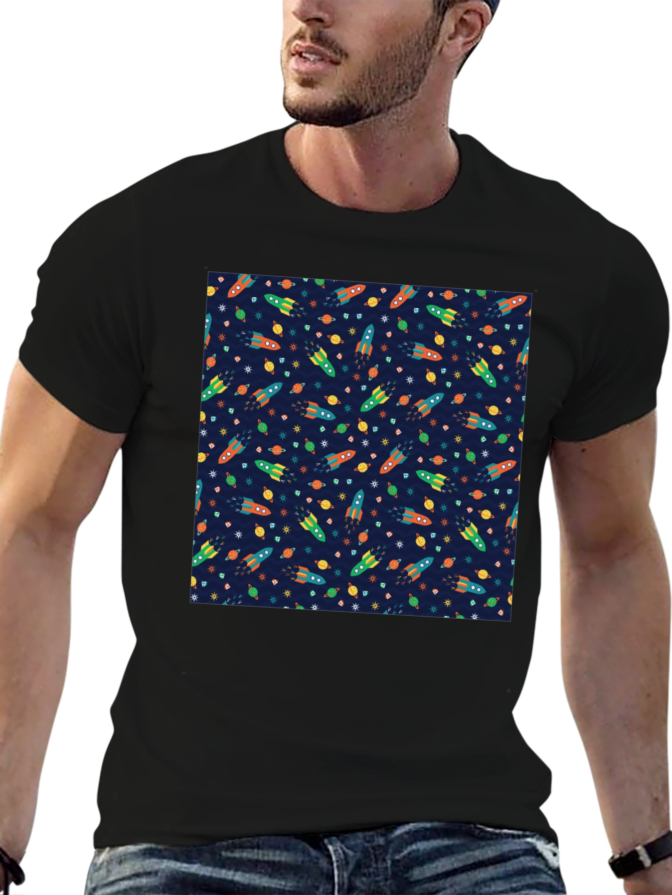 Space Rocket Pattern T-Shirt