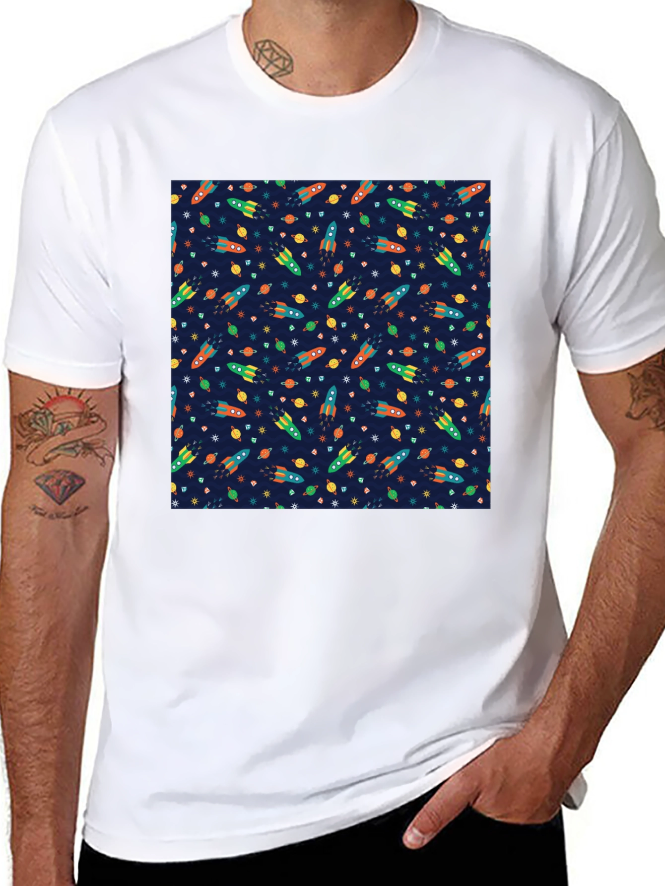 Space Rocket Pattern T-Shirt