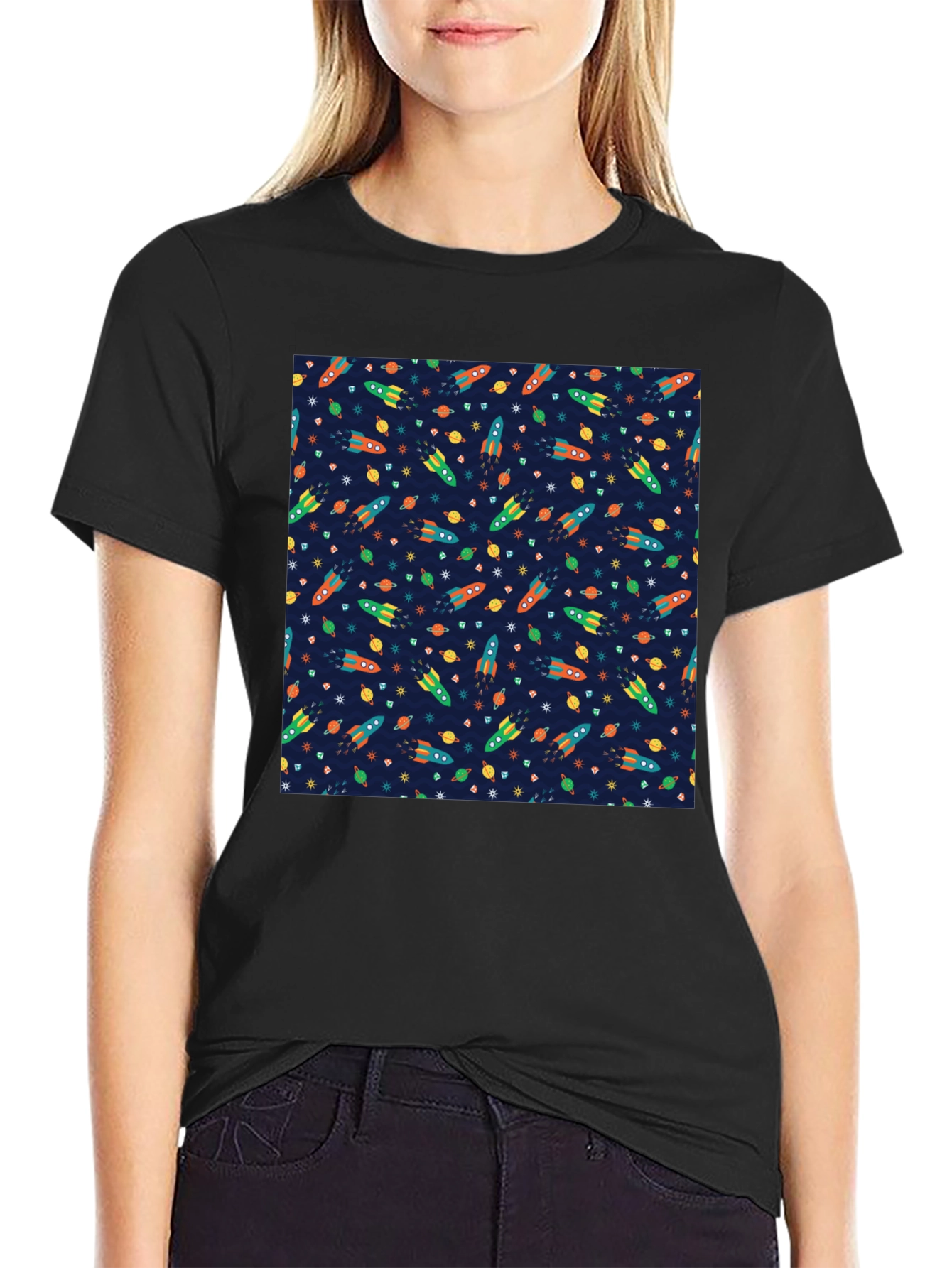 Space Rocket Pattern T-Shirt