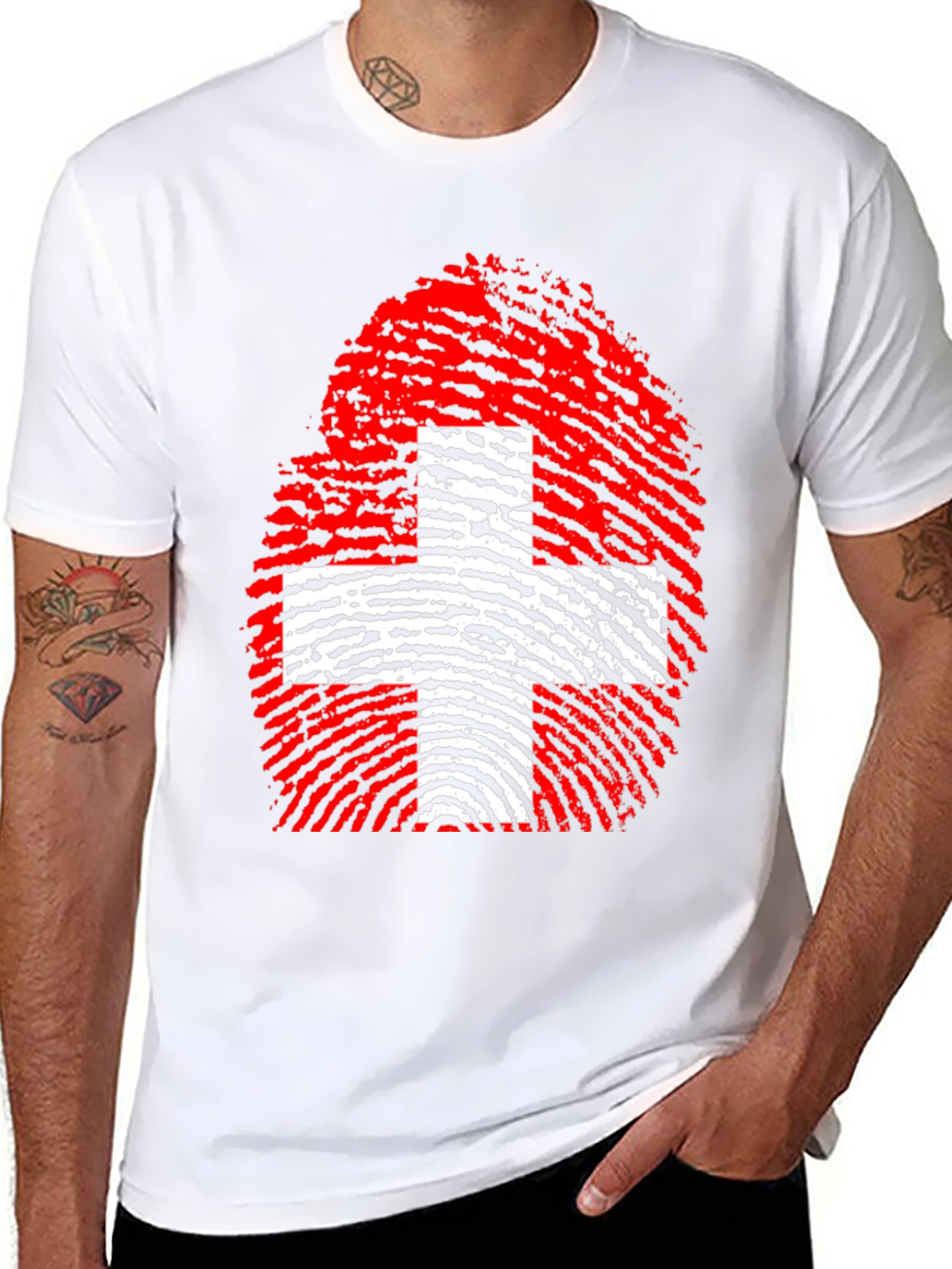 Swiss Flag Fingerprint Graphic T-Shirt