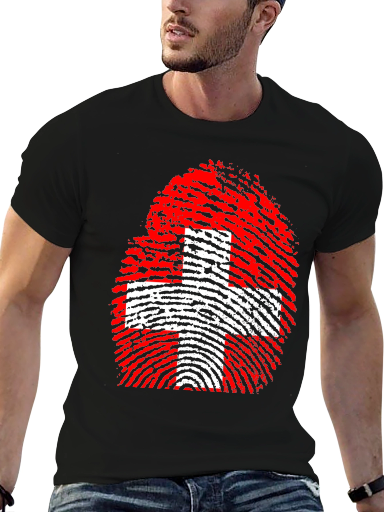 Swiss Flag Fingerprint Graphic T-Shirt