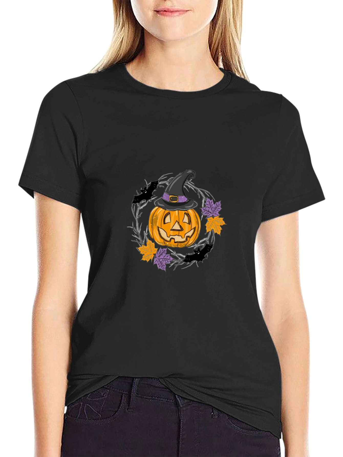 Halloween Pumpkin with Witch Hat T-Shirt