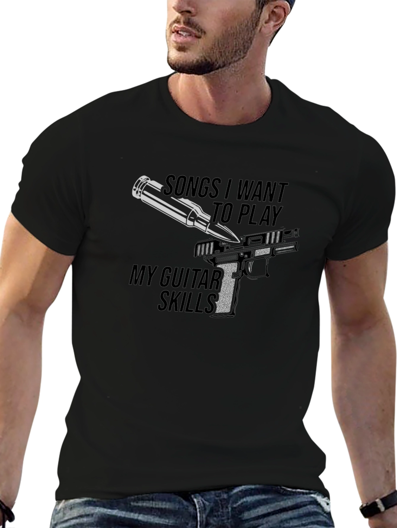 Guitar Skills Graphic Tee - Black Cotton T-Shirt