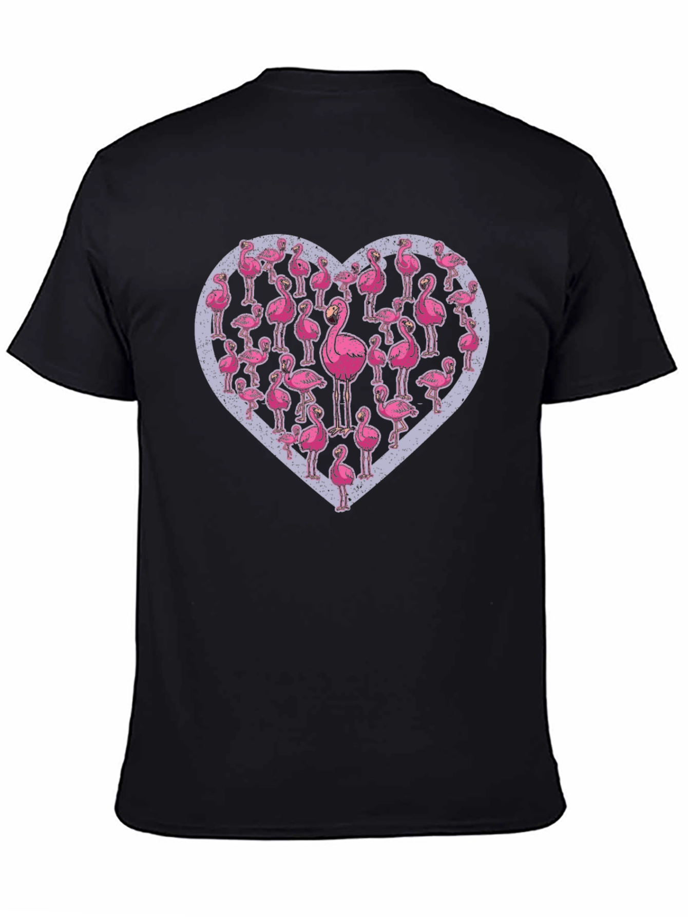 Flamingo Heart Graphic Tee - Casual Black T-Shirt