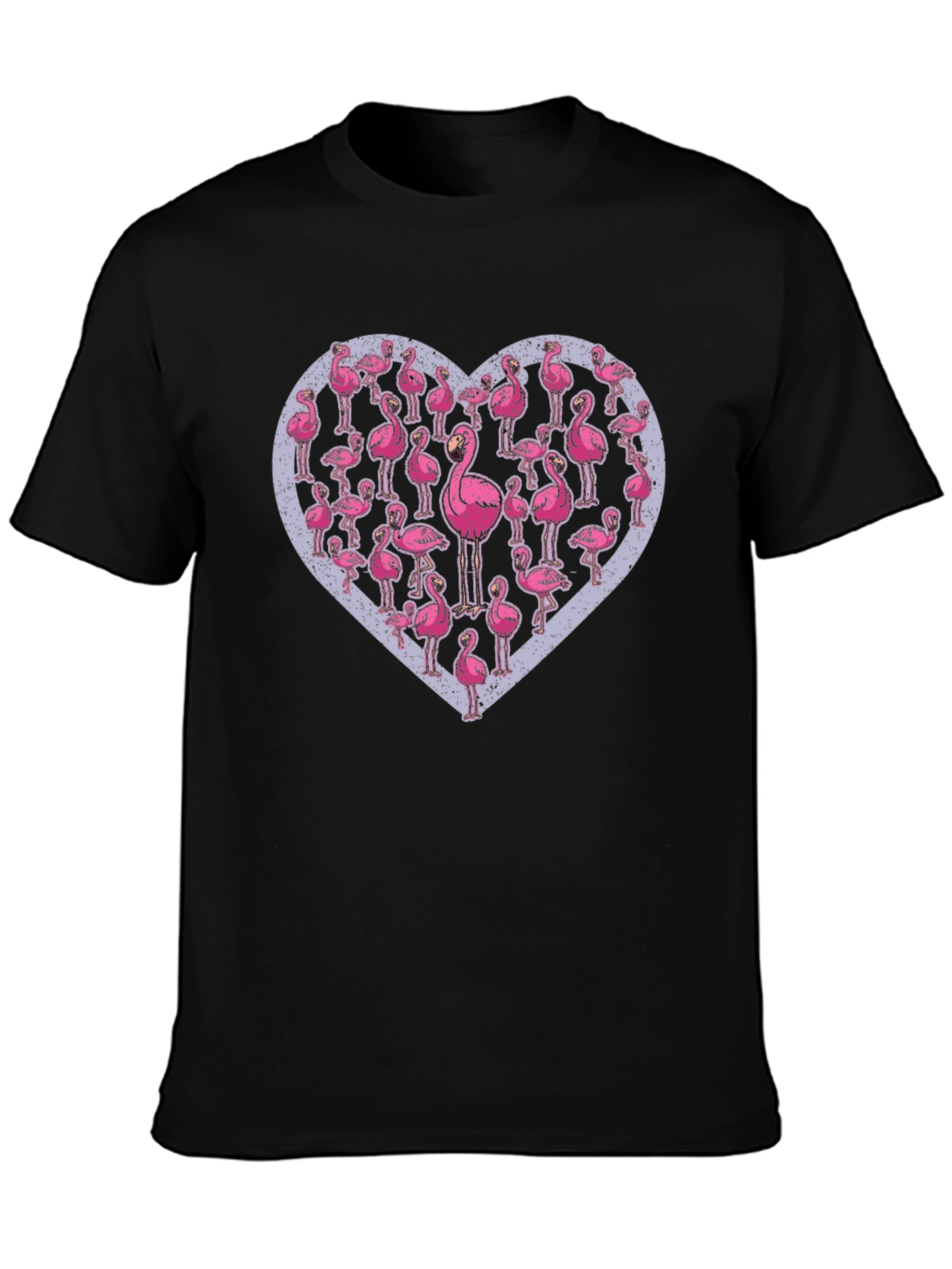 Flamingo Heart Graphic Tee - Casual Black T-Shirt