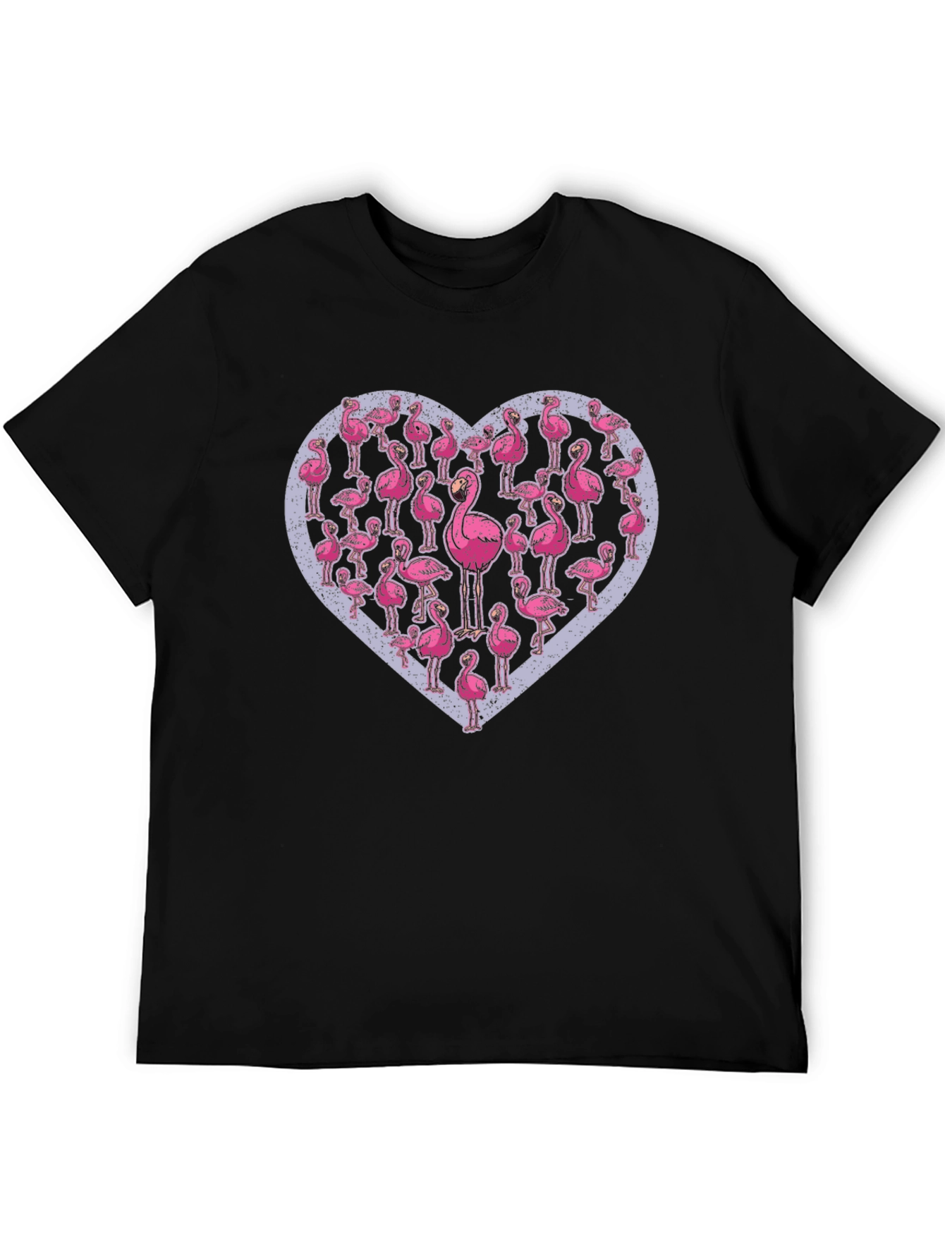 Flamingo Heart Graphic Tee - Casual Black T-Shirt