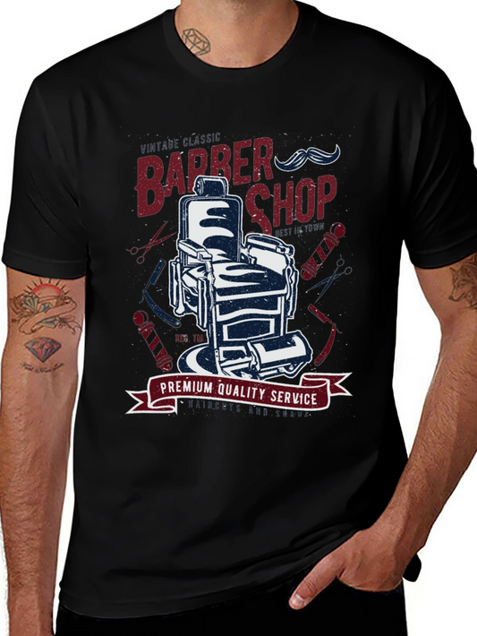 Vintage Barber Shop Graphic Tee - Premium Quality Service