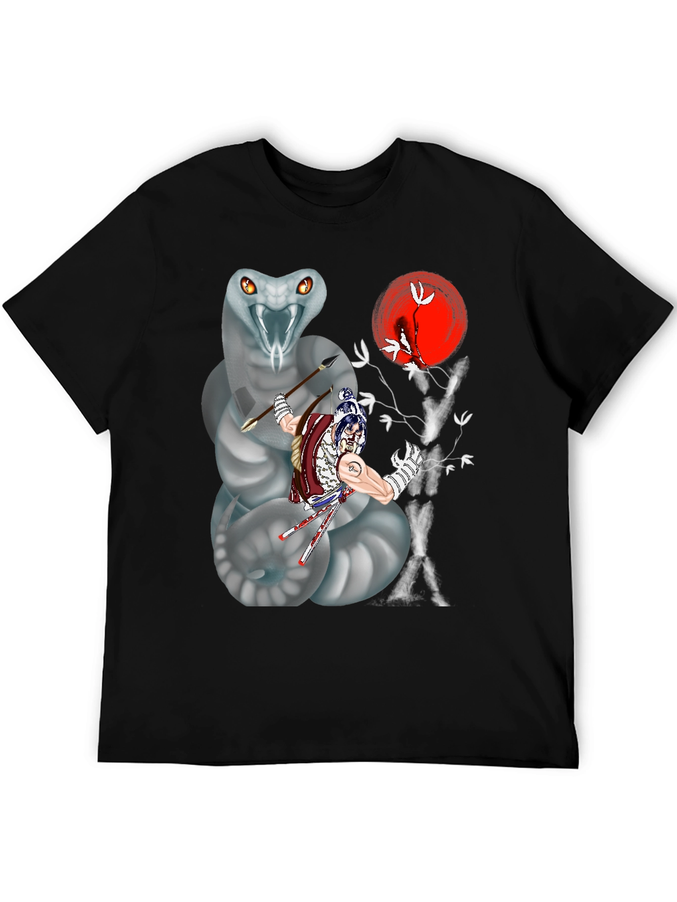 Snake & Warrior Graphic Tee - Black Cotton