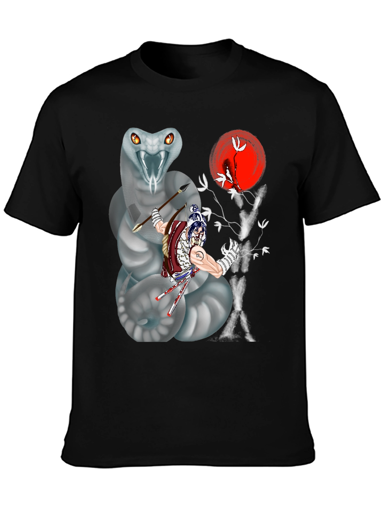 Snake & Warrior Graphic Tee - Black Cotton