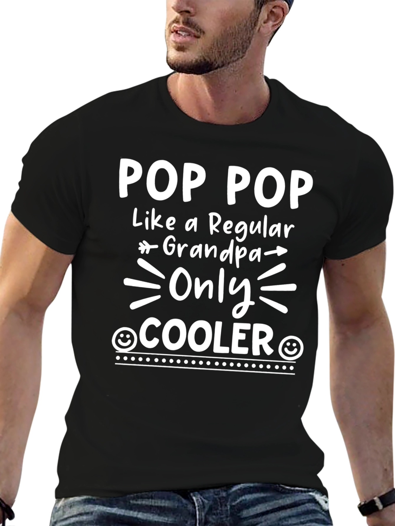 Pop Pop Cooler Grandpa Black Cotton T-Shirt