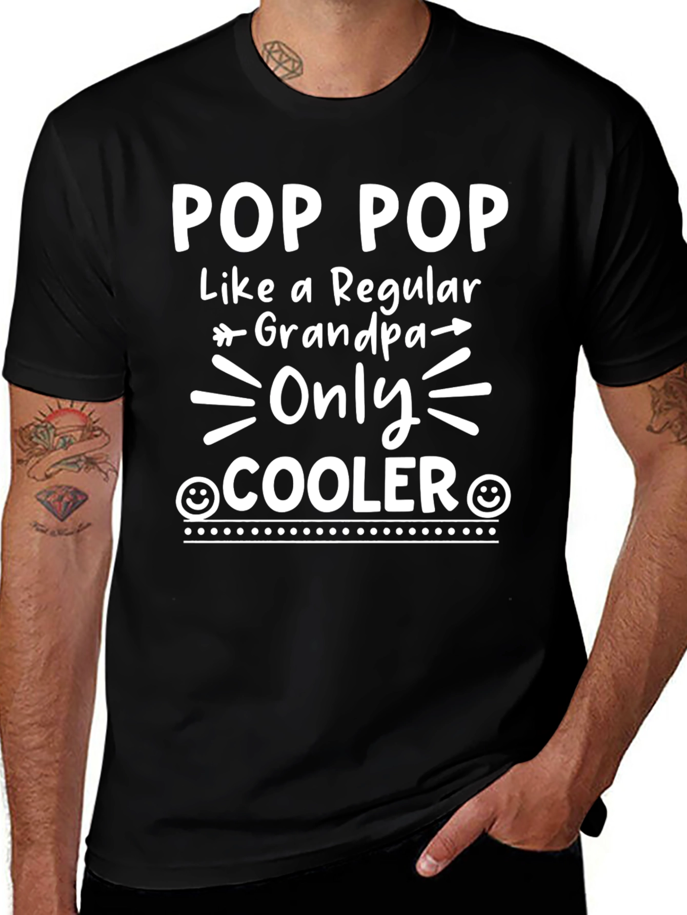 Pop Pop Cooler Grandpa Black Cotton T-Shirt