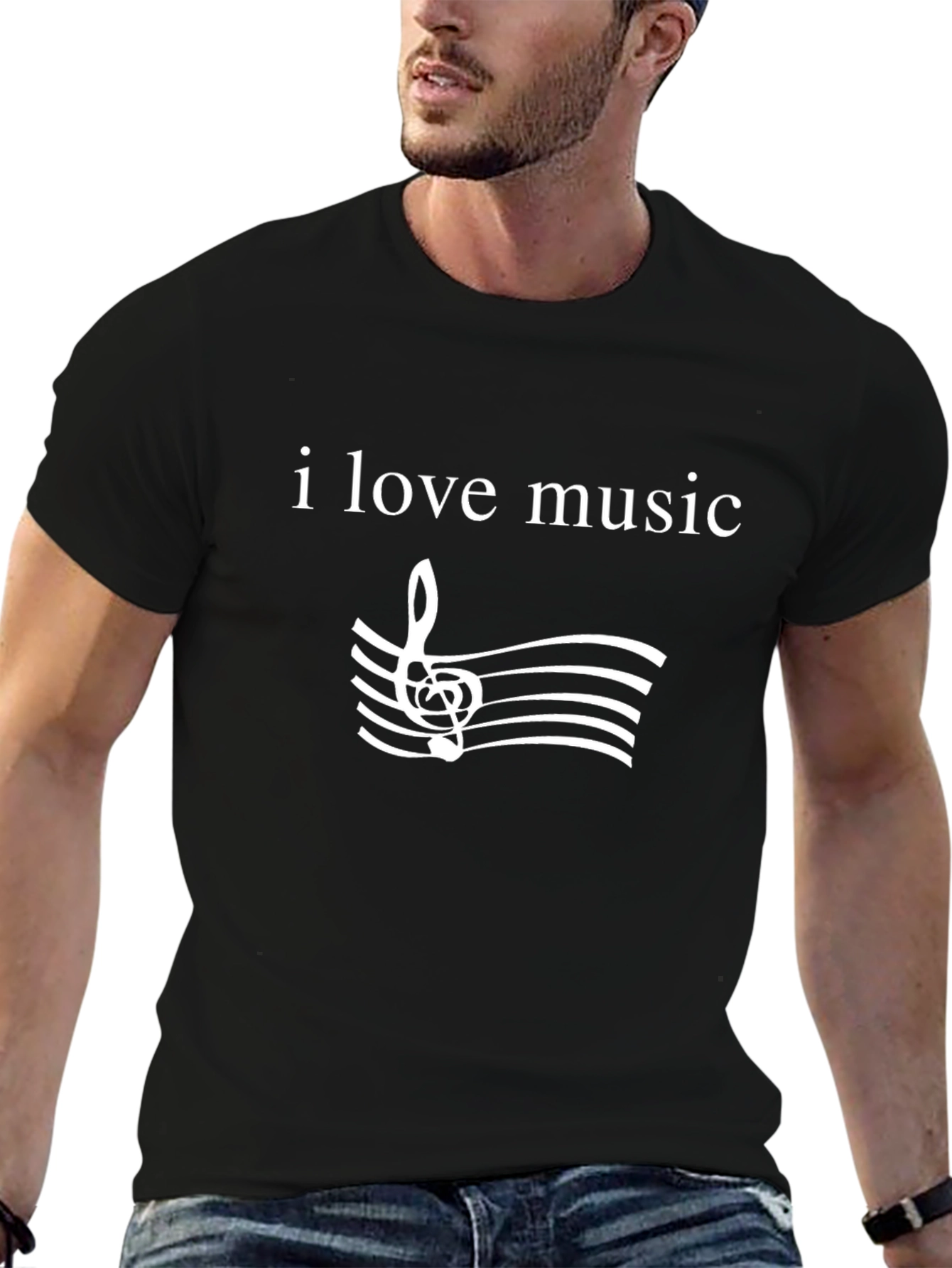 I Love Music Graphic Tee - Black Cotton T-Shirt
