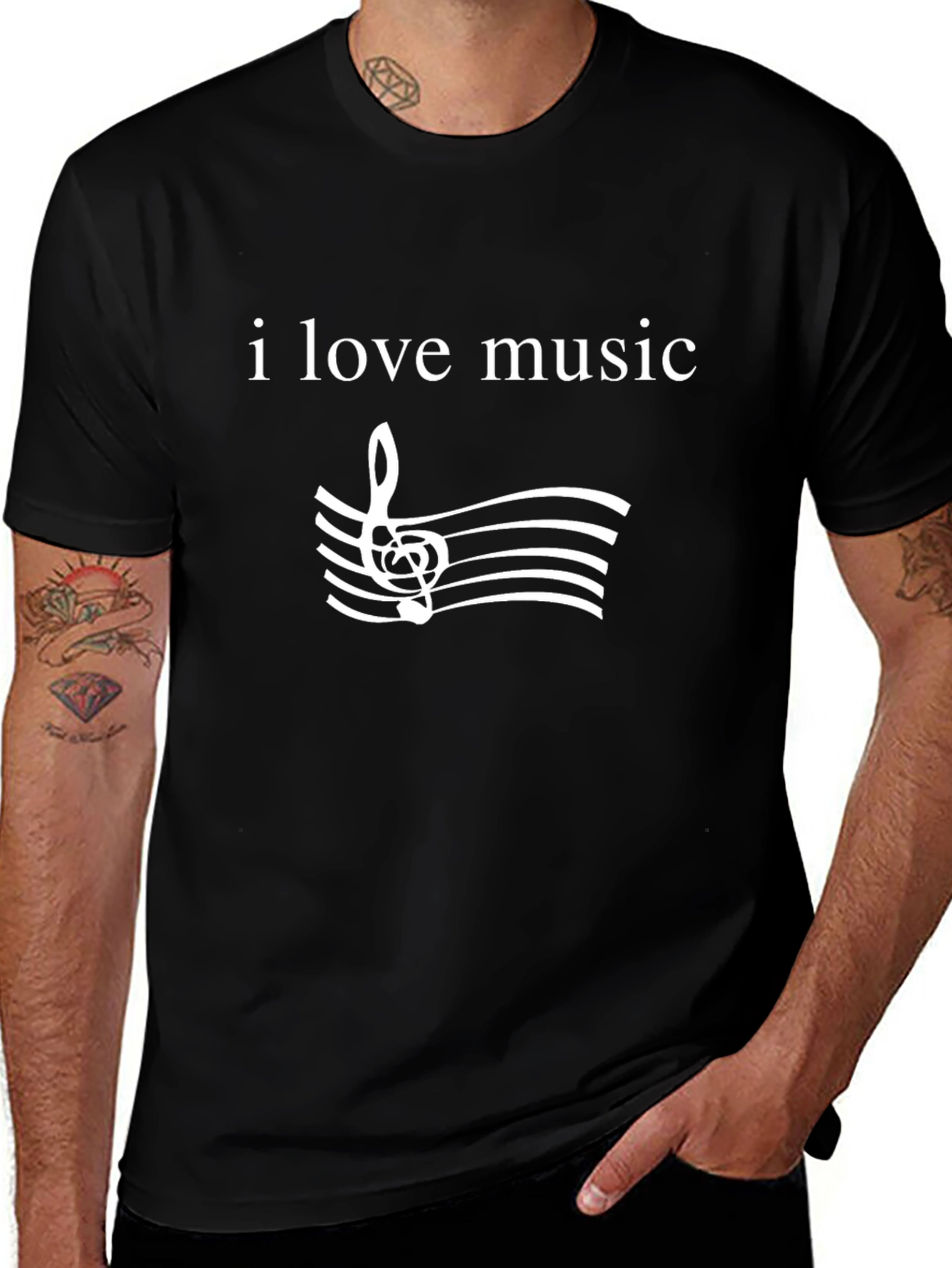 I Love Music Graphic Tee - Black Cotton T-Shirt