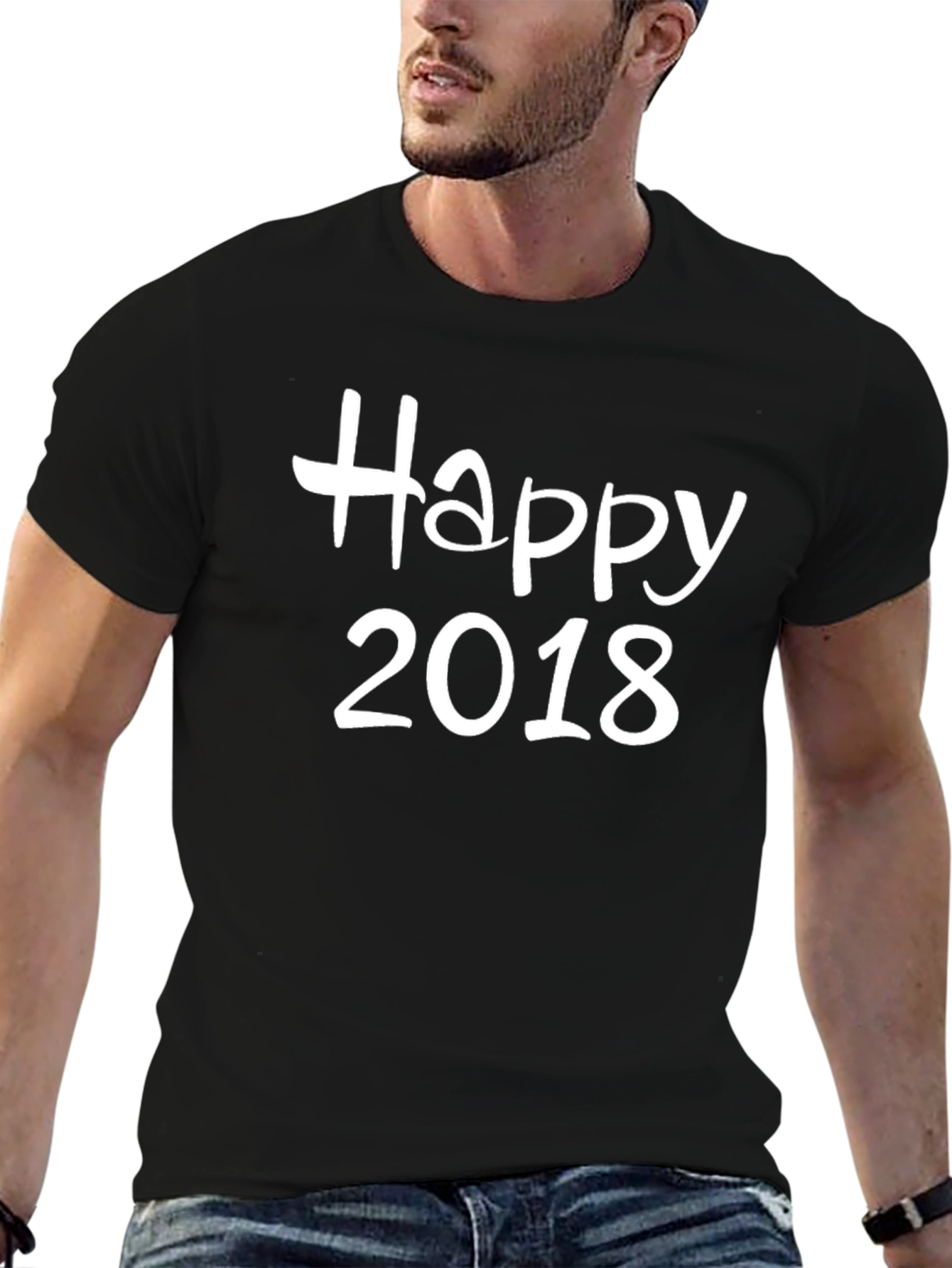 Happy 2018 Graphic Tee - Black Cotton Blend