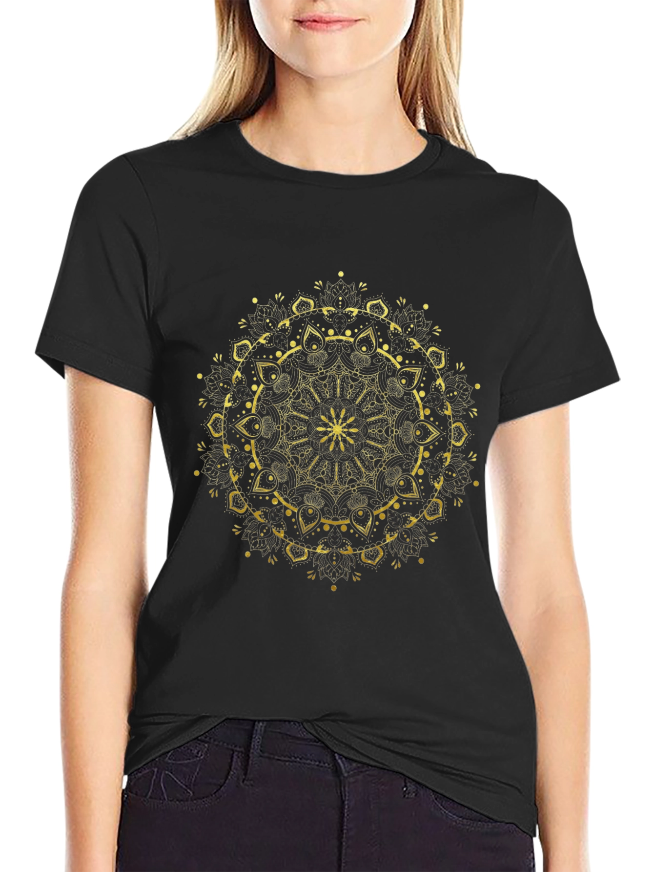 Gold Mandala Graphic Black T-Shirt