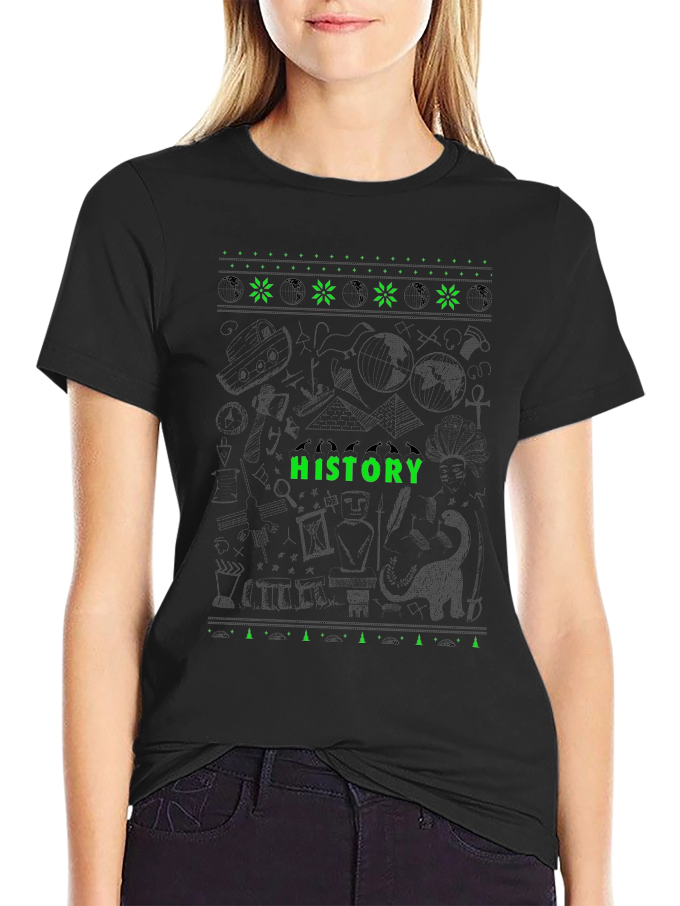 History Graphic Tee - Black Crew Neck T-Shirt