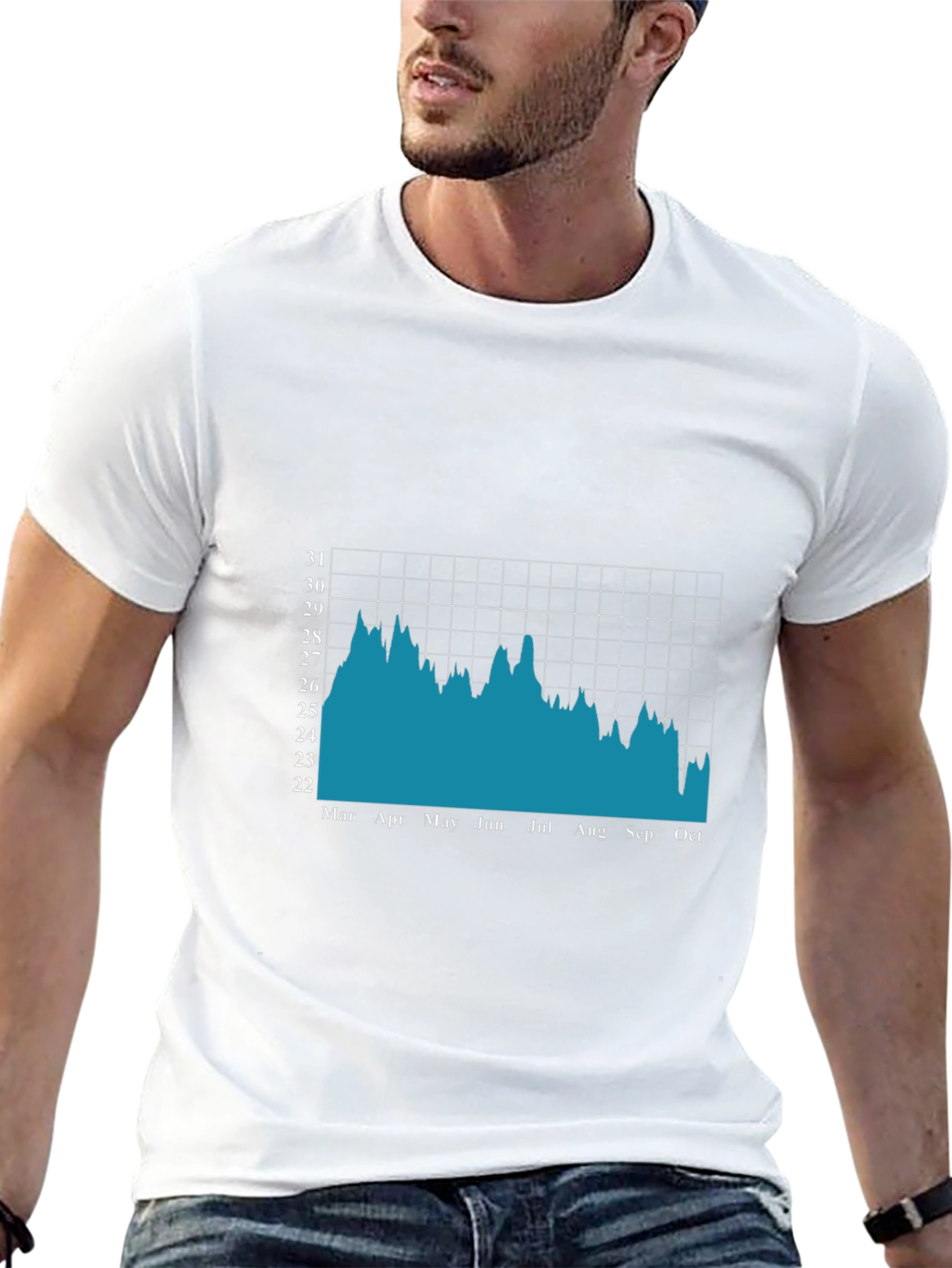 Mens Black T-Shirt with Stock Market Chart