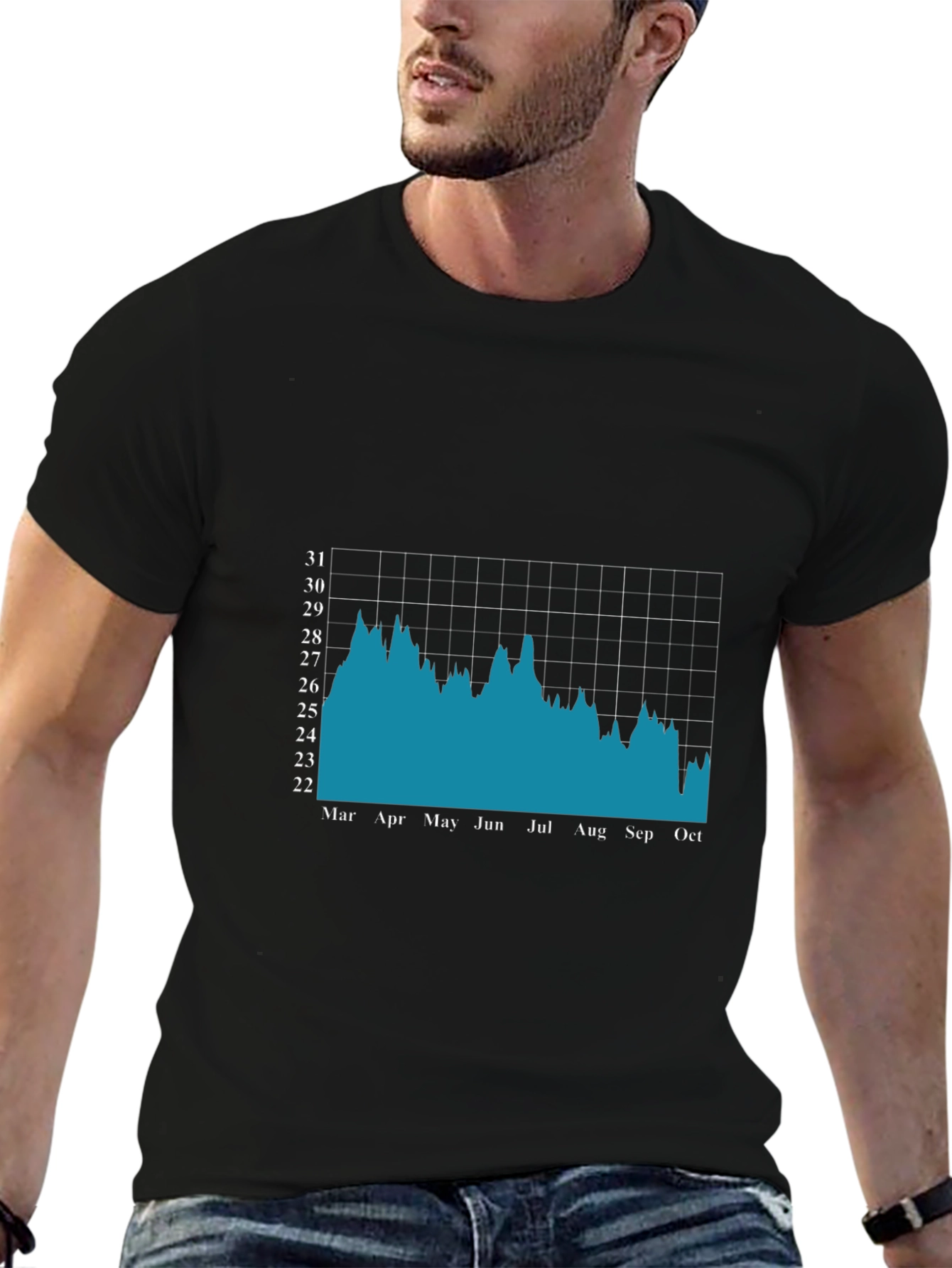 Mens Black T-Shirt with Stock Market Chart