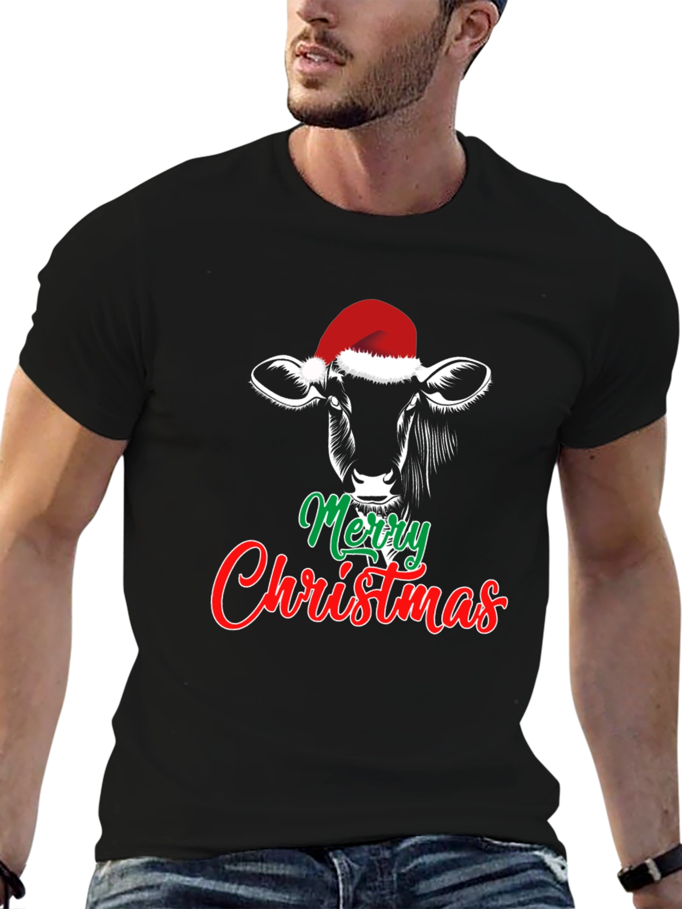 Merry Christmas Cow Graphic Tee