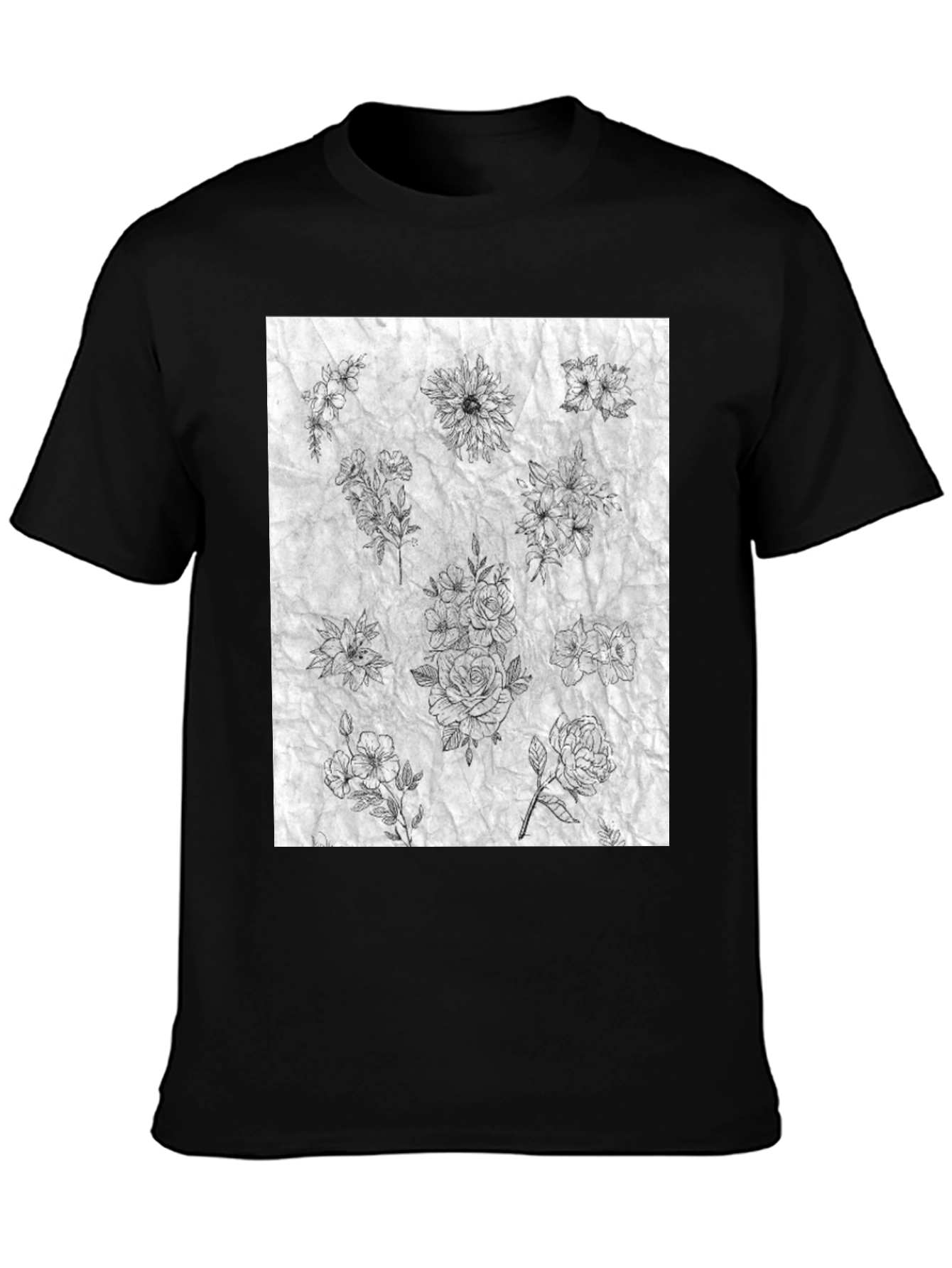 Floral Sketch Black T-Shirt