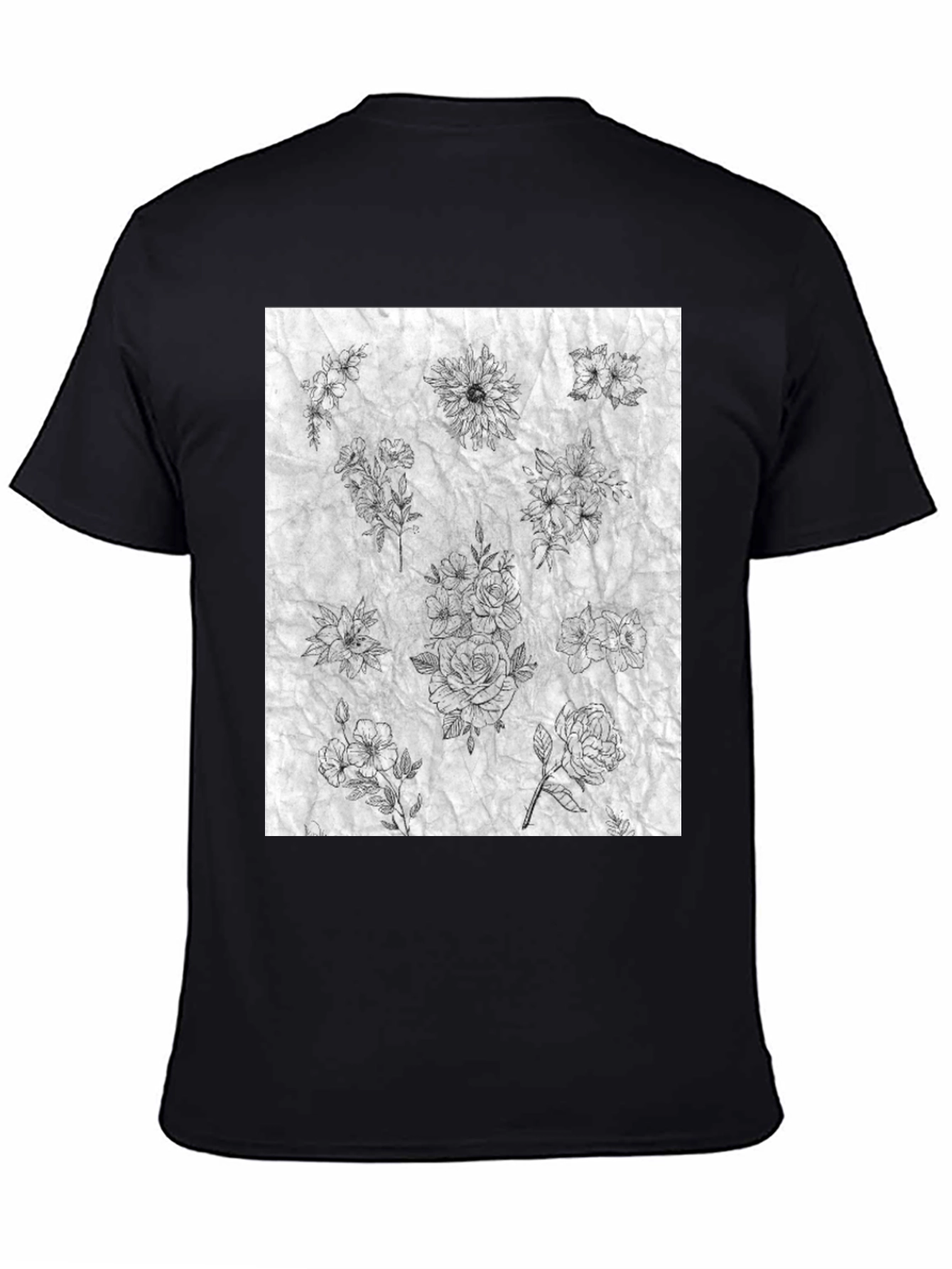 Floral Sketch Black T-Shirt