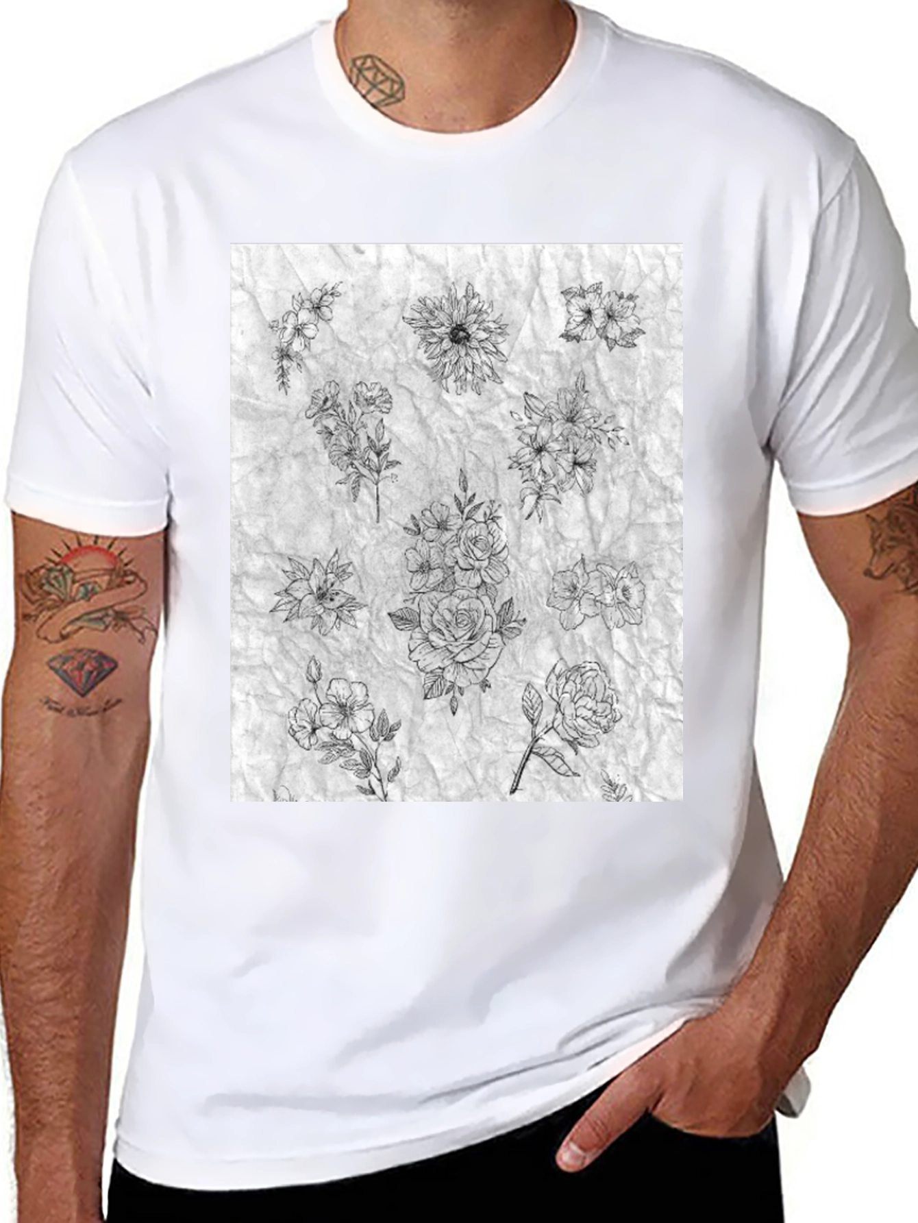 Floral Sketch Black T-Shirt