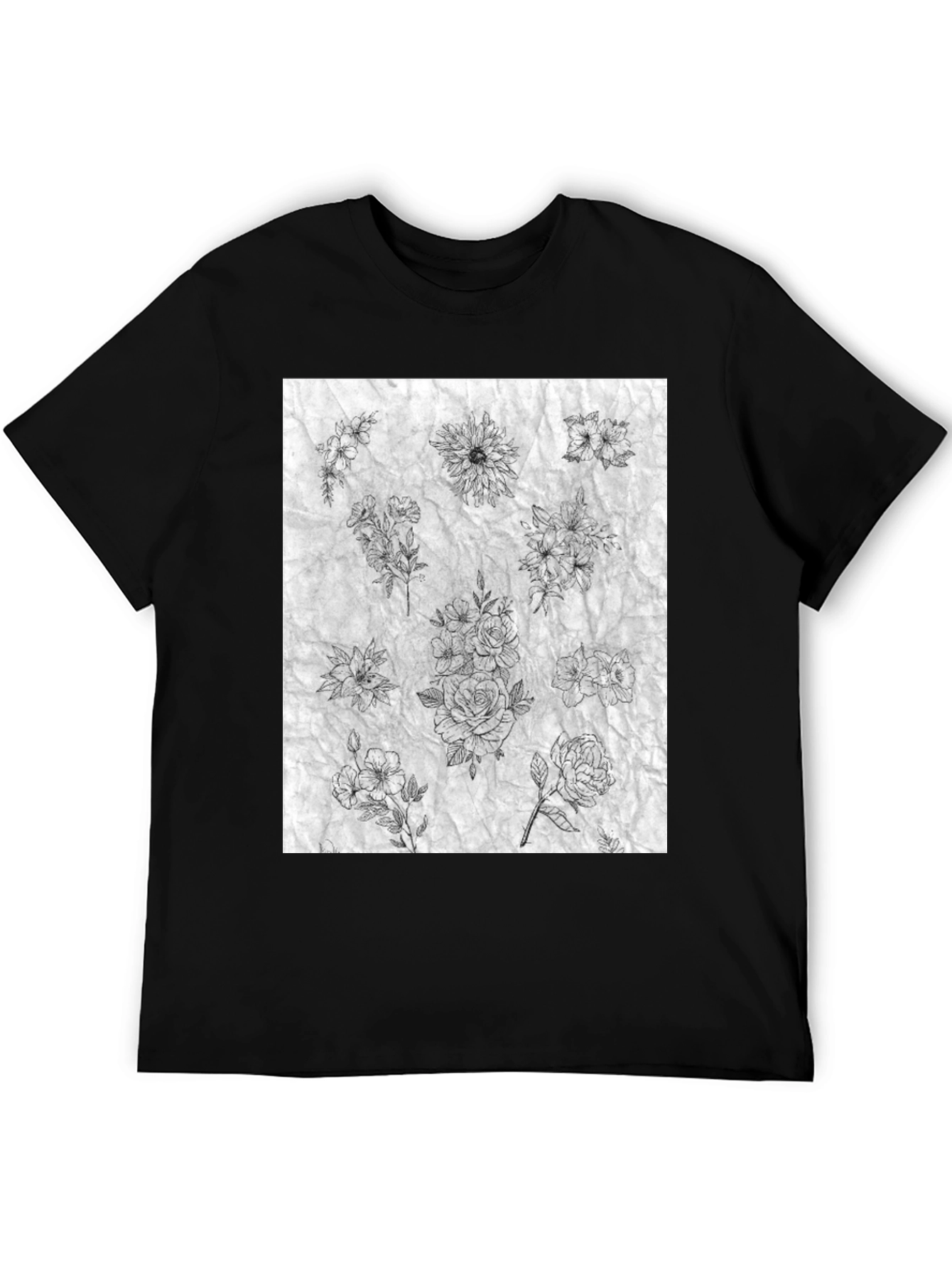 Floral Sketch Black T-Shirt