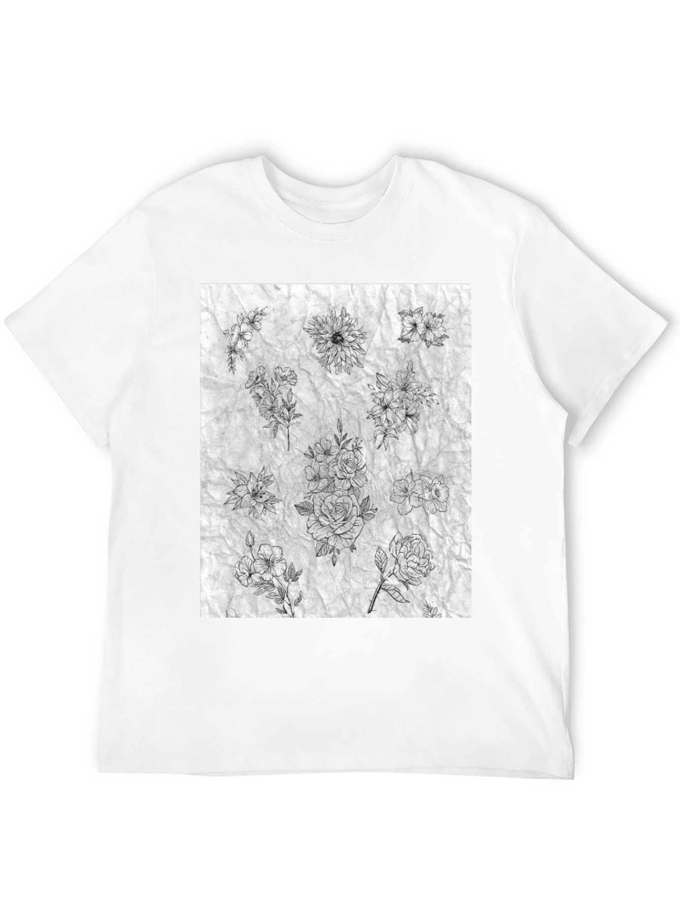 Floral Sketch Black T-Shirt