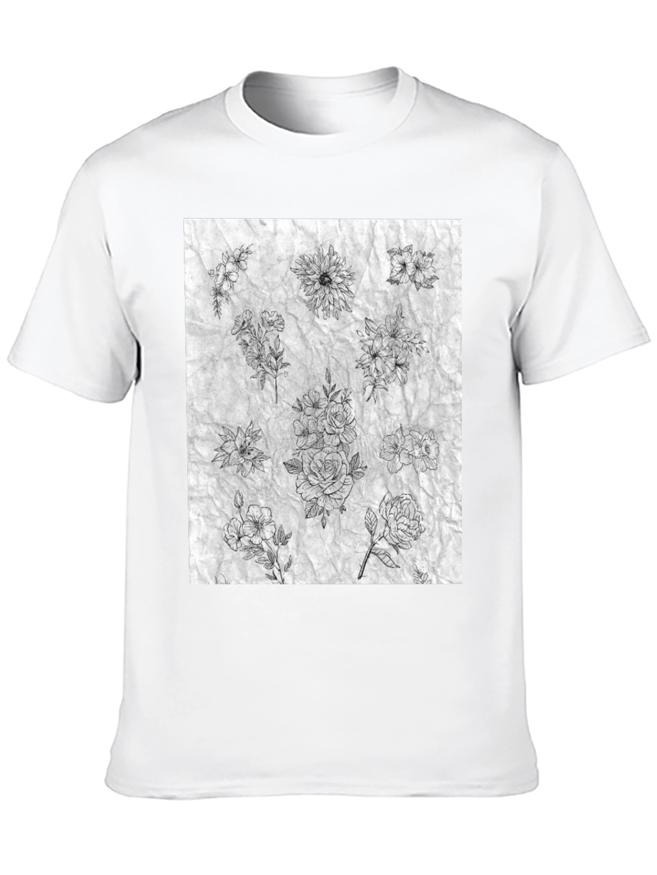 Floral Sketch Black T-Shirt